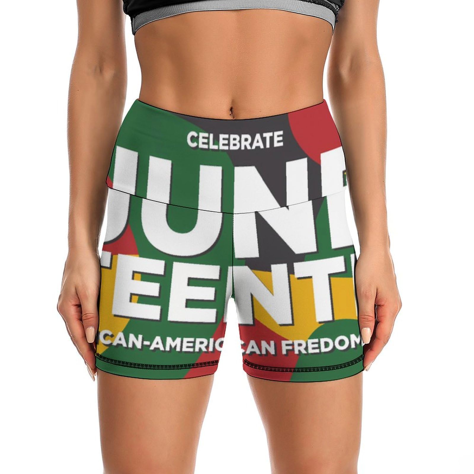 JYYAU Juneteenth Since 1865 Celebrate Freedom Afican High Waist Yoga Shorts for Women Athletic Shorts Leggings Running Pants Black