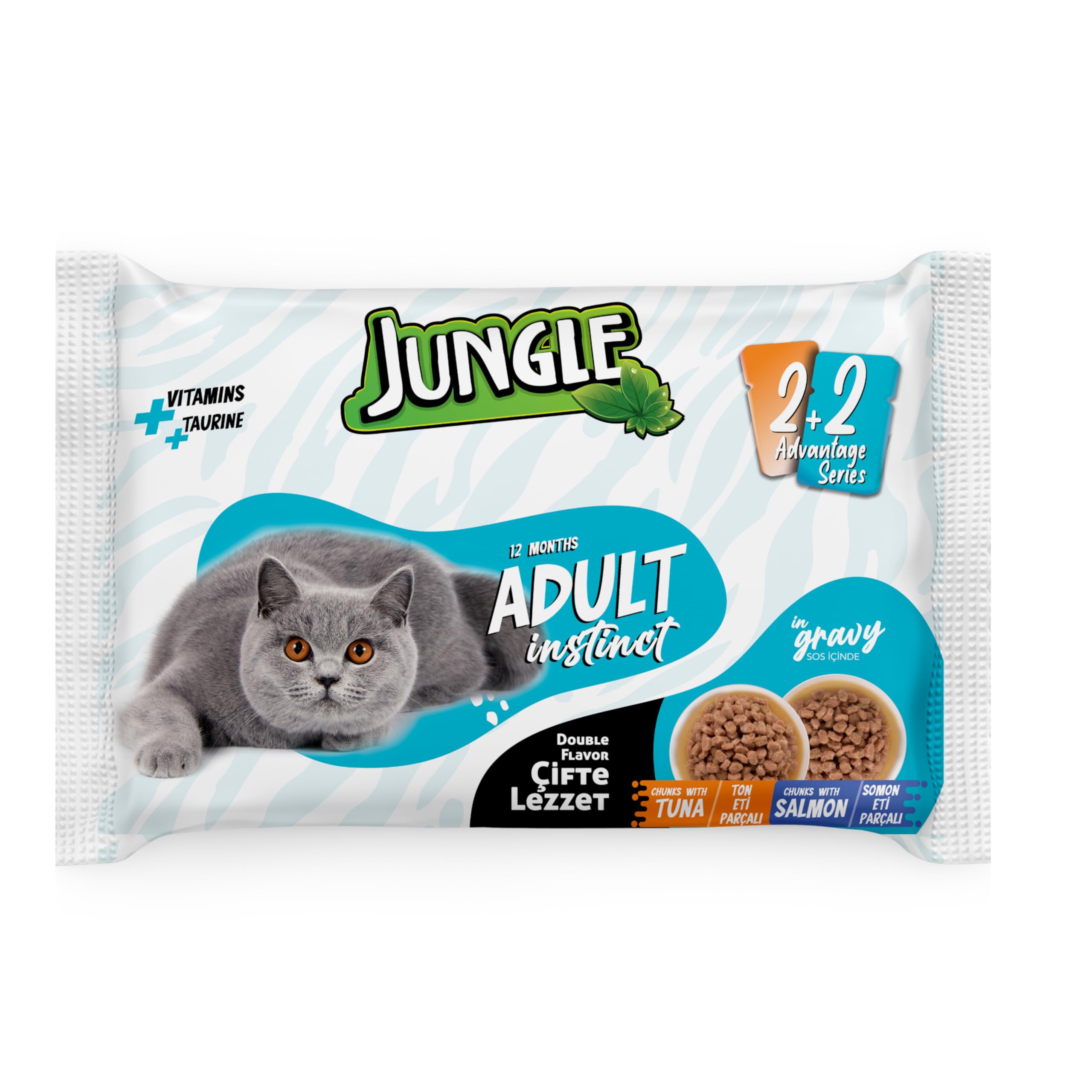 Jungle 4 x 100 Gr Çift Lezzet Pouch Yetişkin Kedi Ton - Somonlu