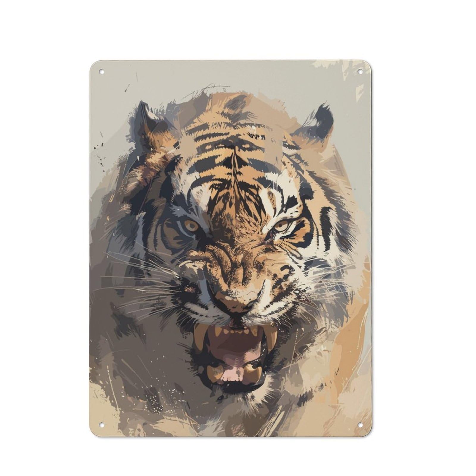 Junmoney Angry Tiger Industrial-Style Metal Sign 40X30cm For Home Bar Wall, Housewarming Wall Decor For People Furnishing Home Bar