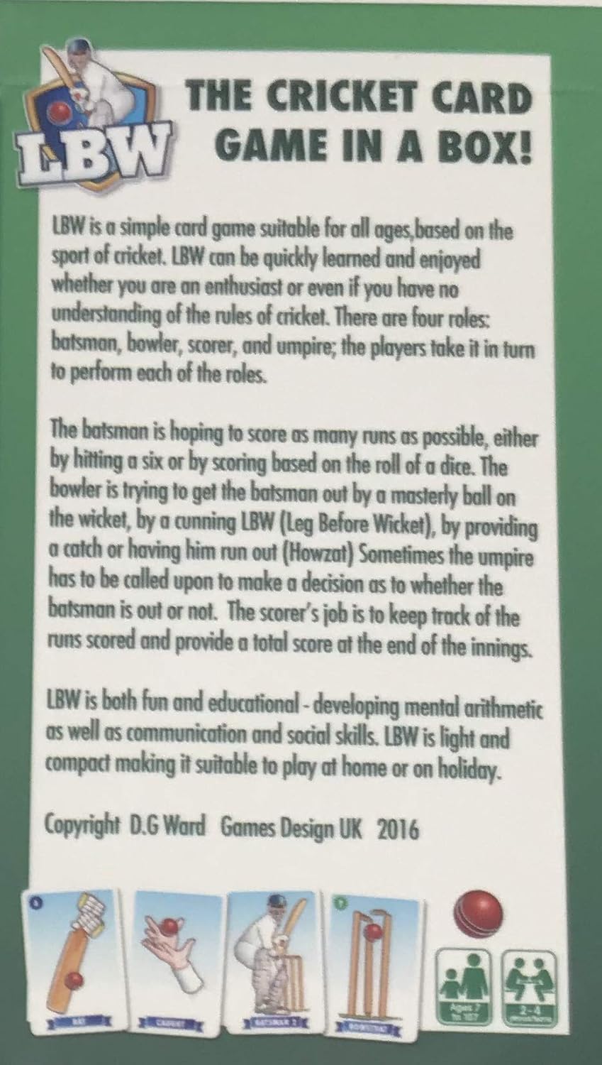 LBW Cricket Card Game With Two Dice Ideal Present Gift for Boys and