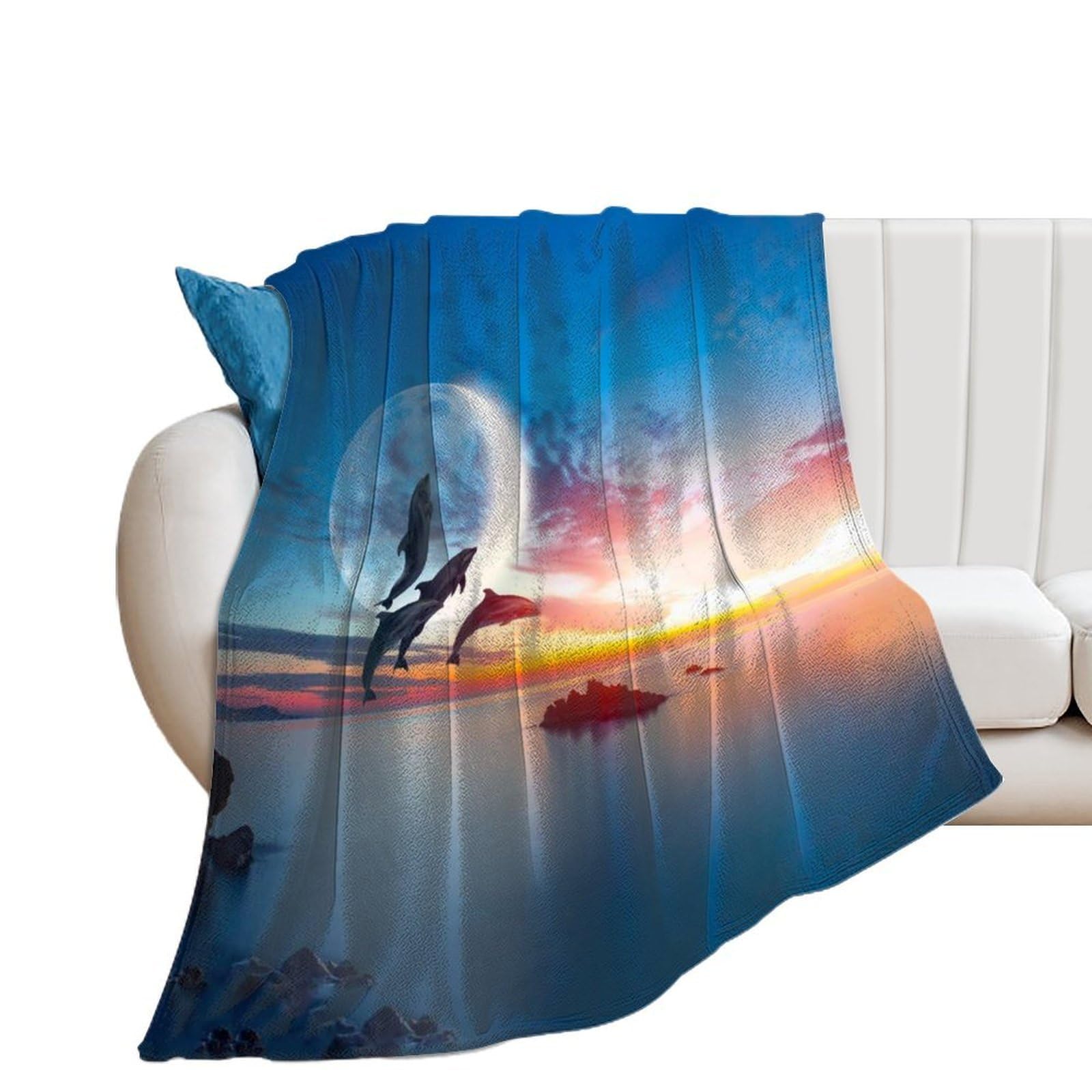 Nclqvjxzkhw Men's Style Beautiful Dolphin With Sunset Flannel Blanket Soft Throw Blankets Bed Couch Sofa Travel