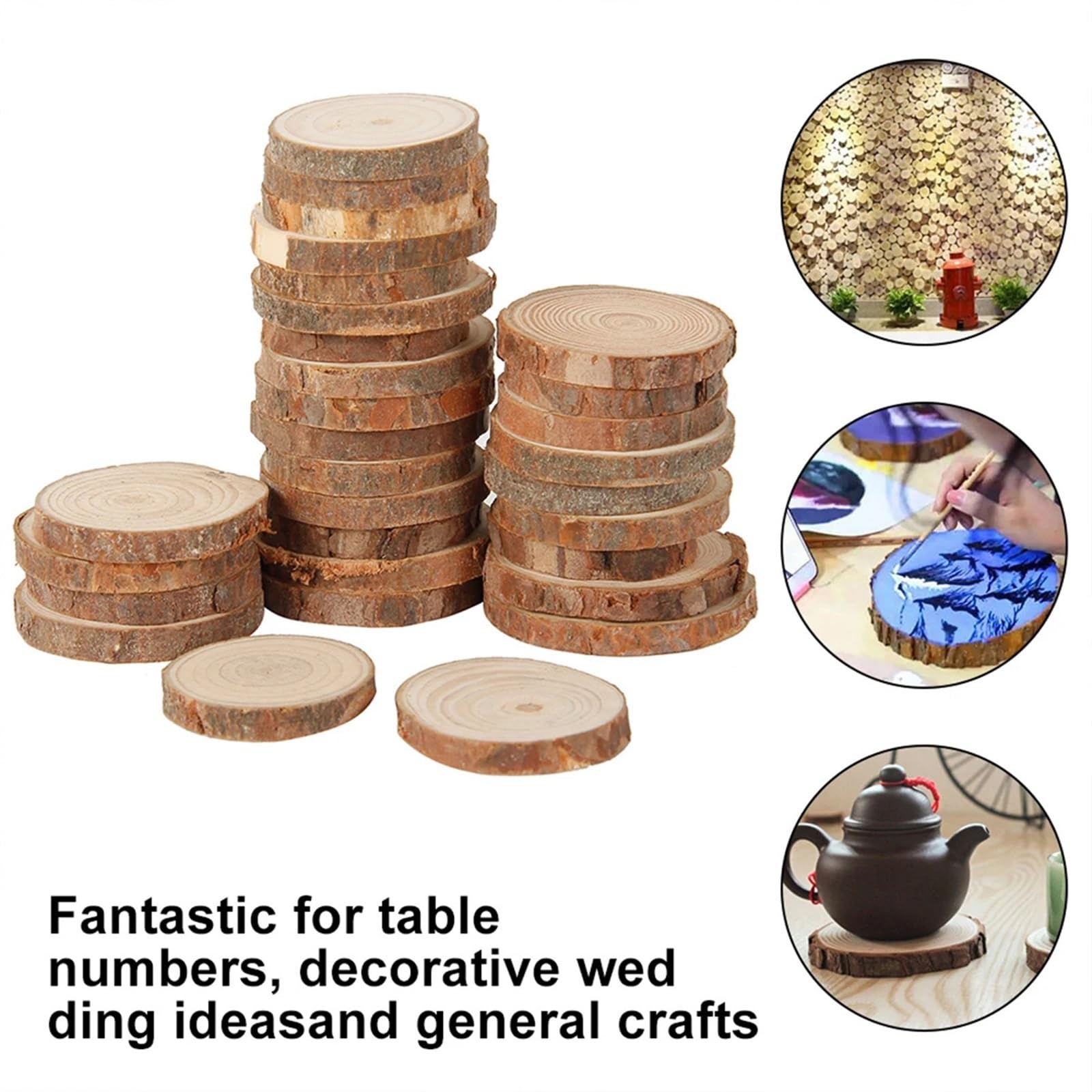 Niewykończone drewno z korą 30/60Pcs Natural Unfinished Wood Slices Round Wooden Circles for Arts Painting DIY Crafts Wedding Decorations Christmas Ornament(30pcs 5 6cm)