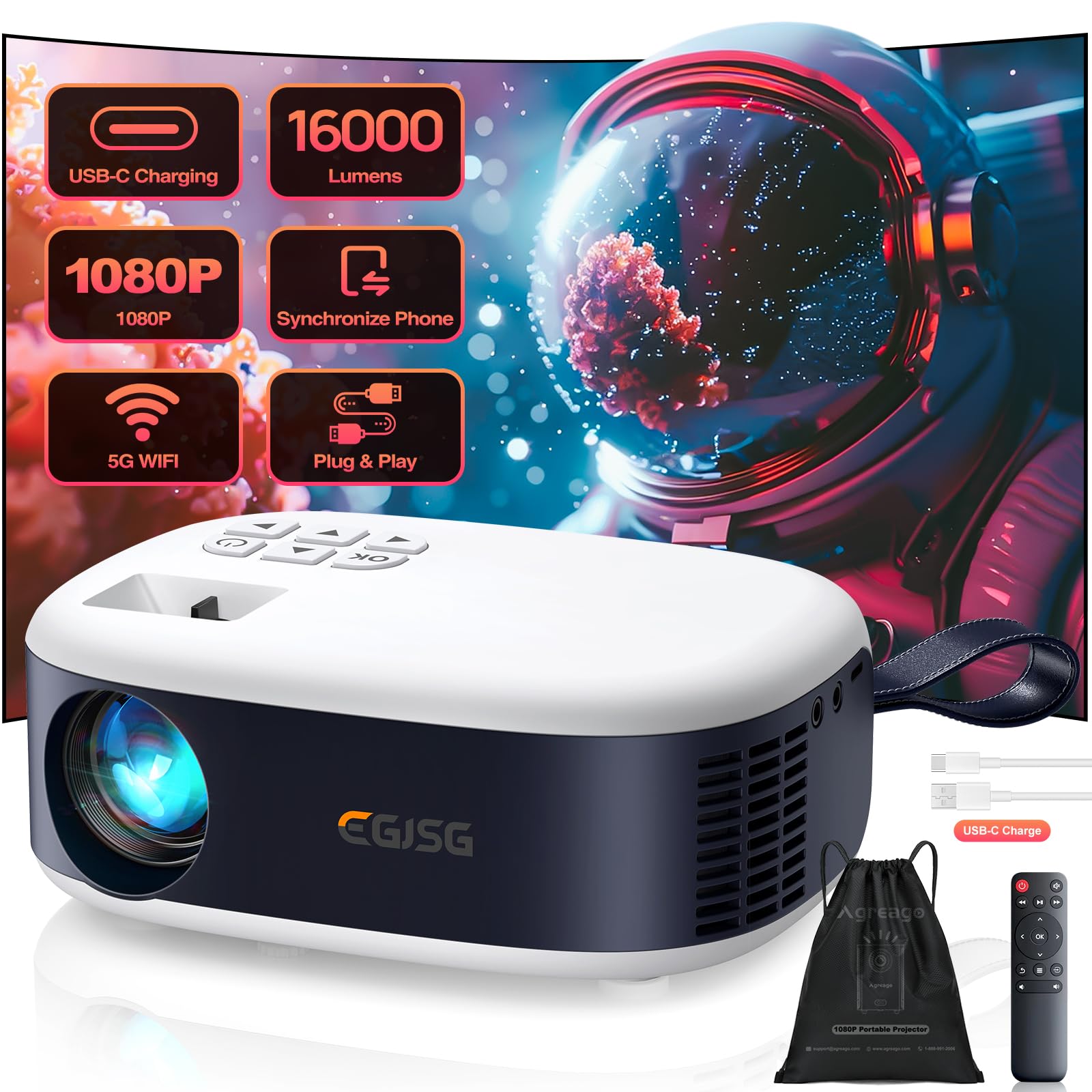 Projector with WiFi and Bluetooth, Mini Movie Projector | Portable Projector for Bedroom - Blue-picture-30