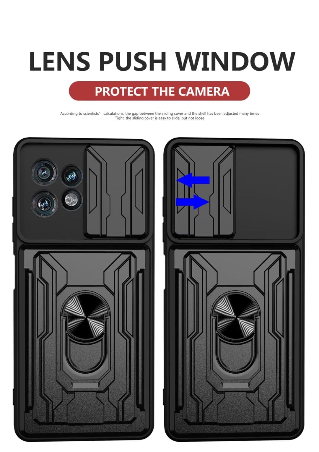 COMAKU Cover Armor per Motorola Edge 40, Custodia TPU+PC Antiurto con Slot per Carte Scorrevole Cover Anello Supporto - Nero