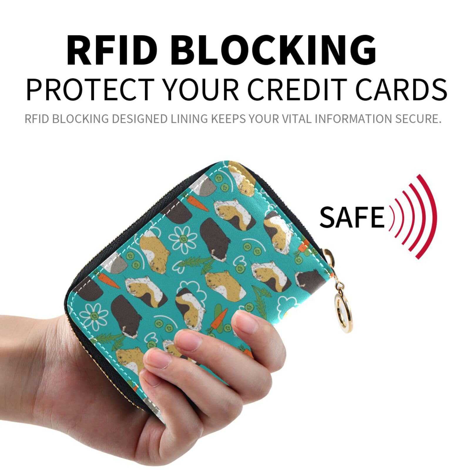 BGXW Cavia Cute Cartoon Guinea Pig RFID Credit Card Holder Wallets for Women, Leather Zipper Card Case Accordion Wallet for Women Girls