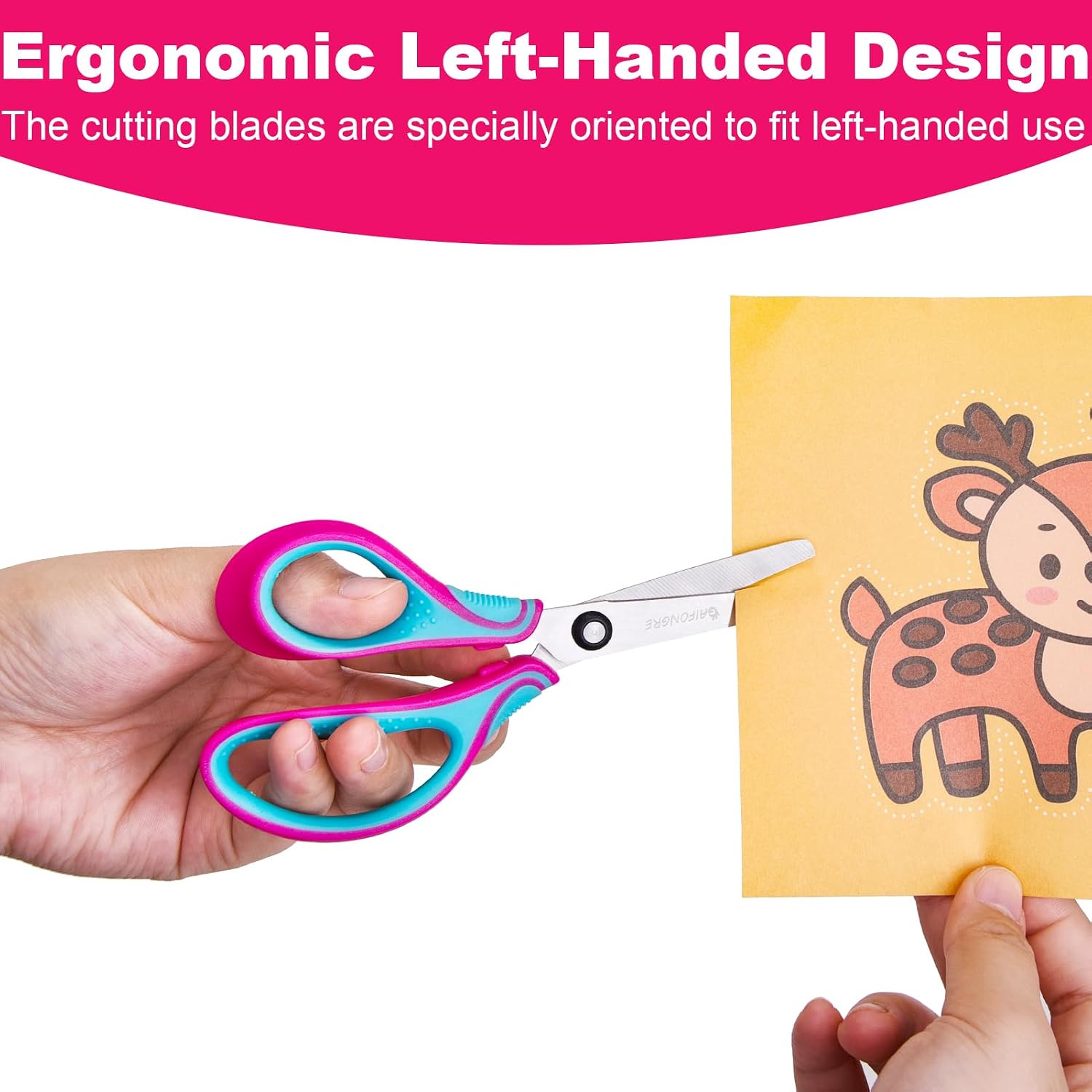 3-Pack Left Handed Kids Scissors - 6" Blunt Tip Safety Scissors with Cover, Comfort Soft Grip for Children Ages 5-12, Ideal for School Projects, Home Crafts & Classroom Cutting
