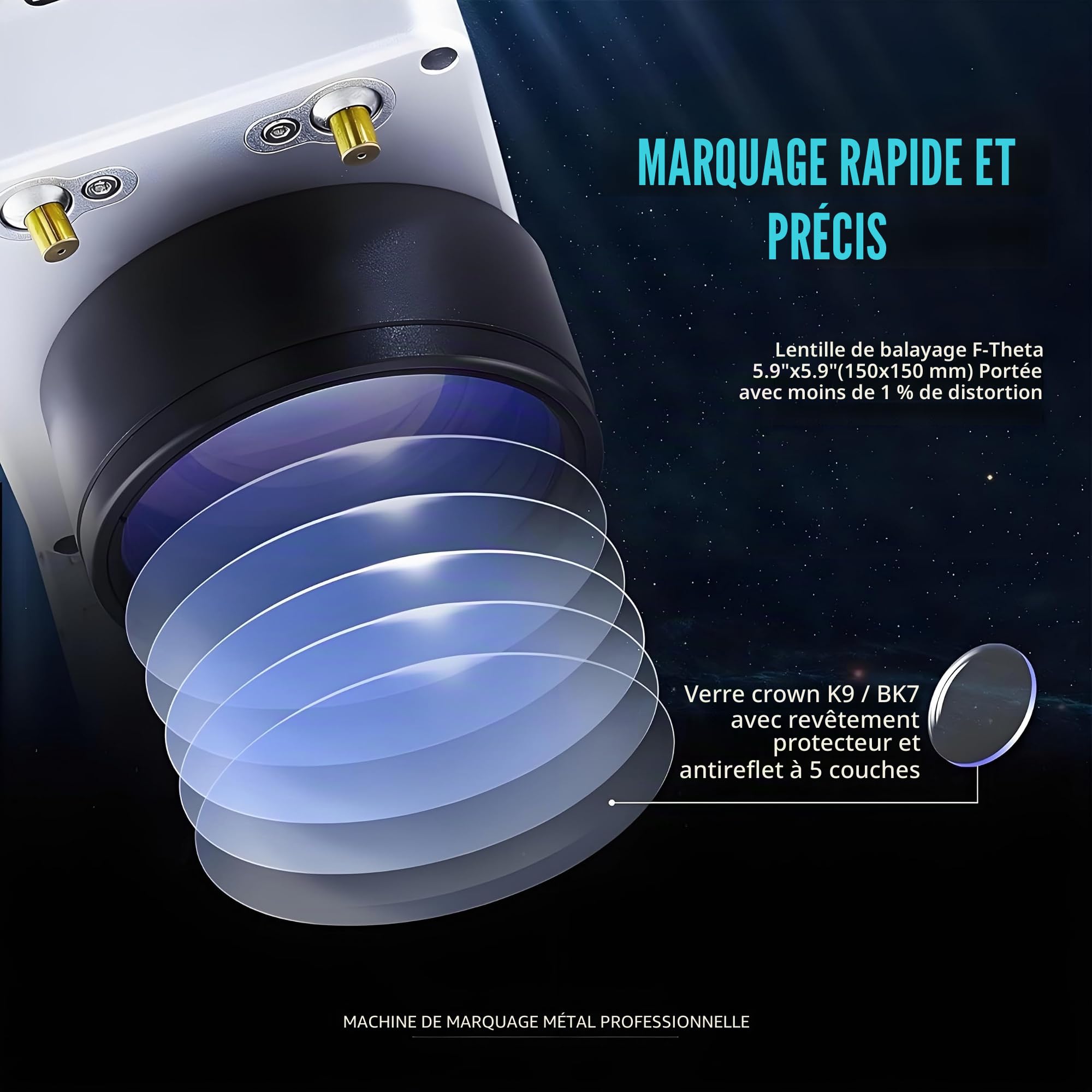 50W Graveur Laser Fibre Machine de Marquage de Fibre Optique 200x200mm Machine de Gravure Laser de Marquage à L'état Solide Pour Métal/Aluminium/Or/Argent/Bijoux Avec Ezcad Logiciel Et Axe de Rotation