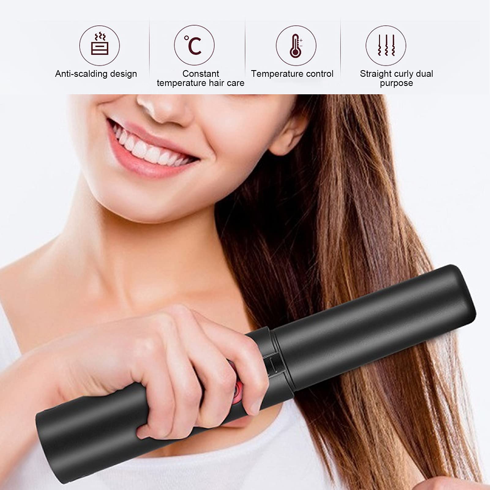 Sonew 2 in 1 Haarglätter, Kabelloser Mini Glätteisen Lockenwickler mit 3 Einstellbaren Temperaturen, Schnellaufheizung Hair Straightener Mini Glätteisen Kabellos(Schwarz)