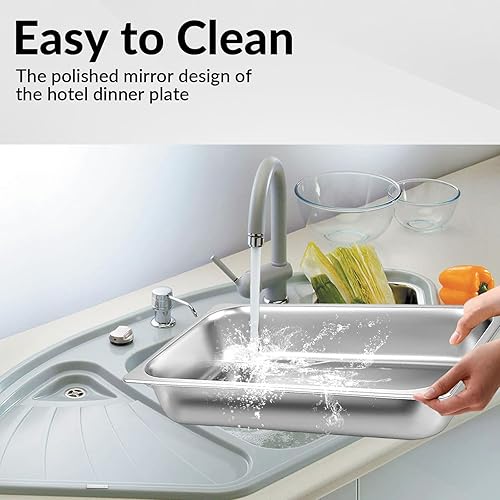 Miniatura 3 de Kweetle Paquete de 4 bandejas de hotel de 4 pulgadas de profundidad para mesa de vapor, tamaño completo con tapa, 20.9 x 12.8 x 4 pulgadas, sartenes