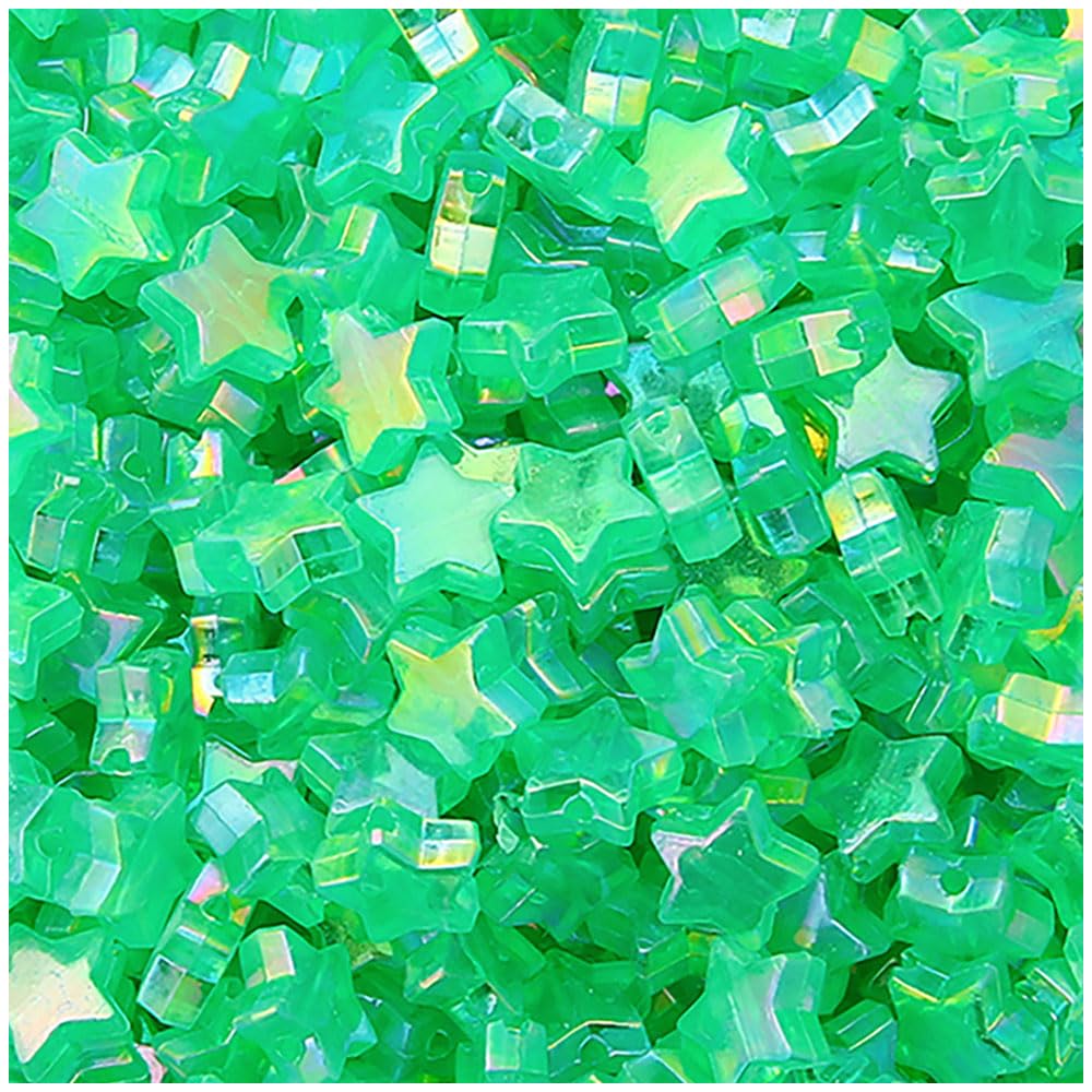 Leliafleury 1 Pack Green Acrylic Star Beads 11x10mm Clear AB Color Star Spacer Beads for Beading DIY Crafts, About 100Pcs