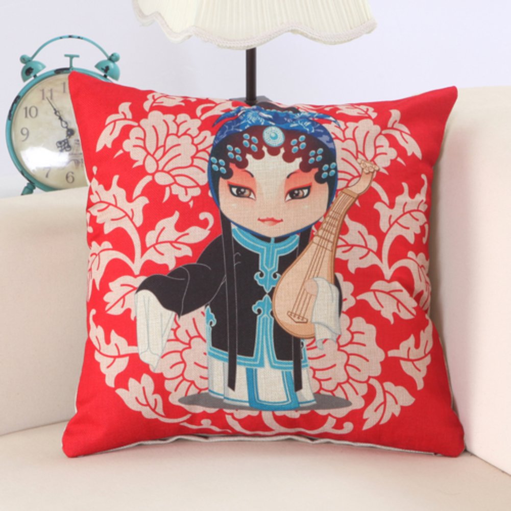 Coussin Opéra de Pékin 55x55cm oreiller coton dessin animé canapé