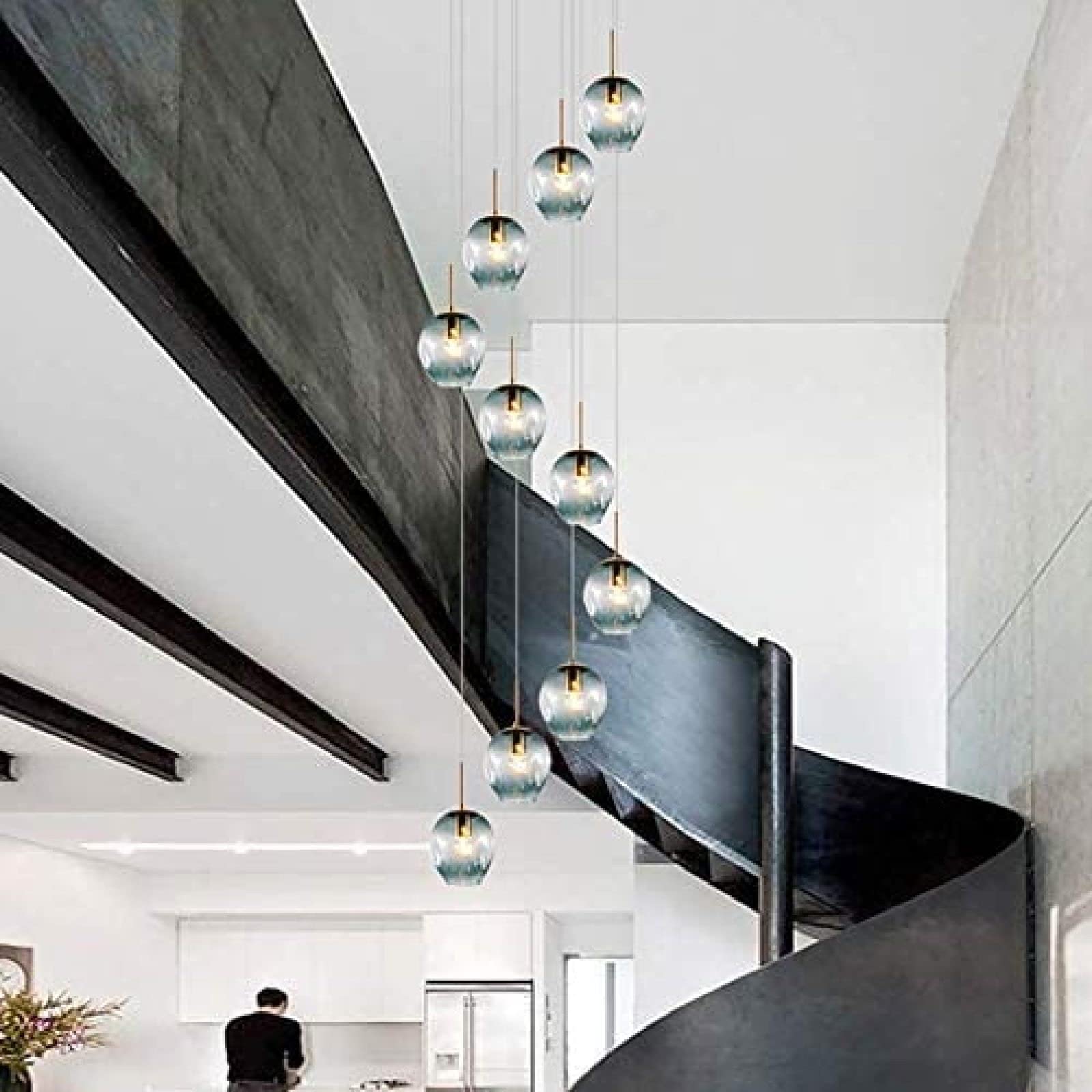 Lámpara Colgante de Techo con Forma de Gota de Lluvia y Globo de Vidrio soplado a Mano, 12 Luces, Altura Ajustable, Casquillo E27, Ideal para Comedor, Sala de Estar y Cocina. Longi