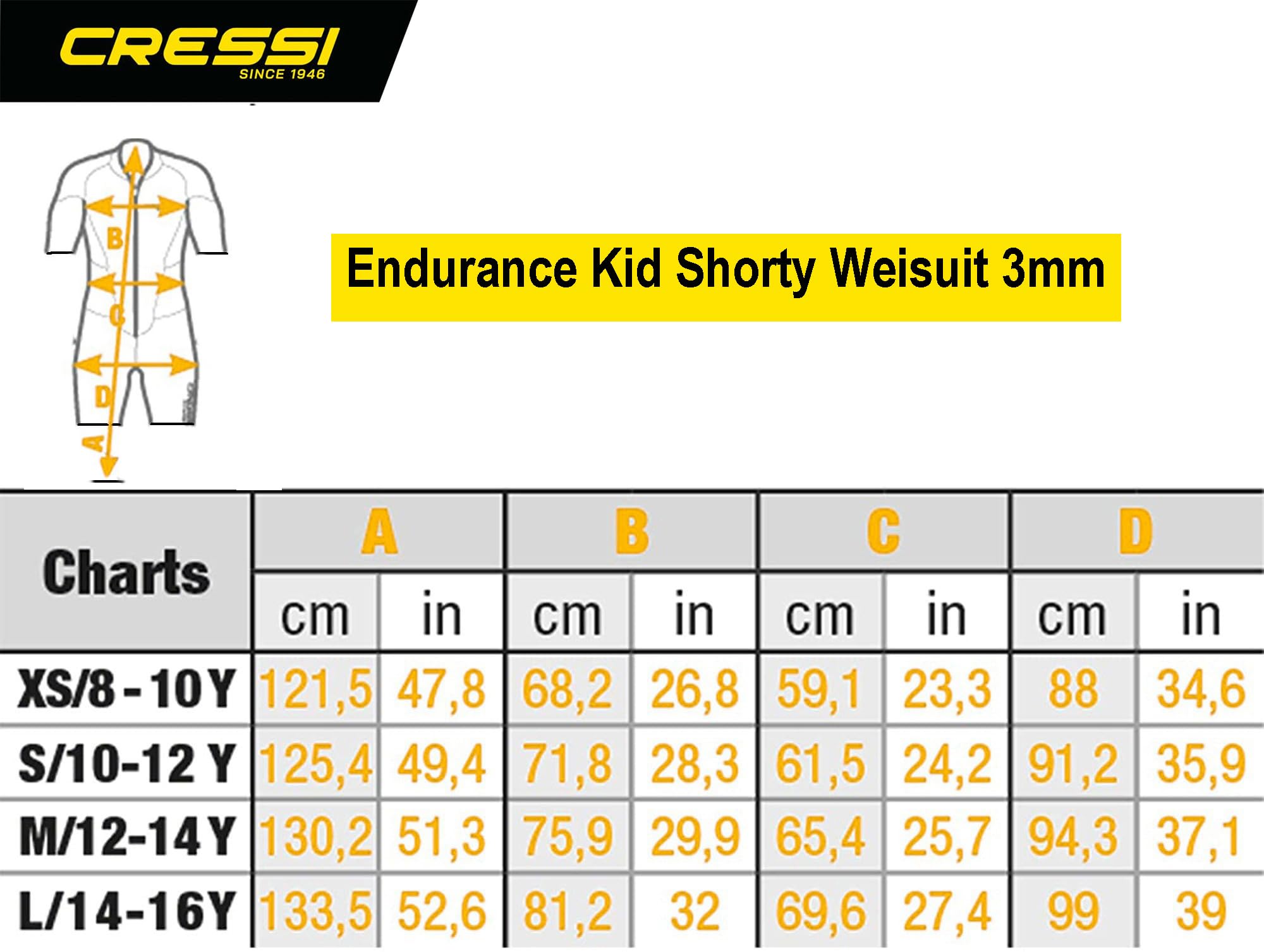 Cressi Endurance Kid Shorty Wetsuit 3 mm, Muta Shorty con Zip Sternale, Neoprene 3 mm Nero, Unisex Bambini e Ragazzi