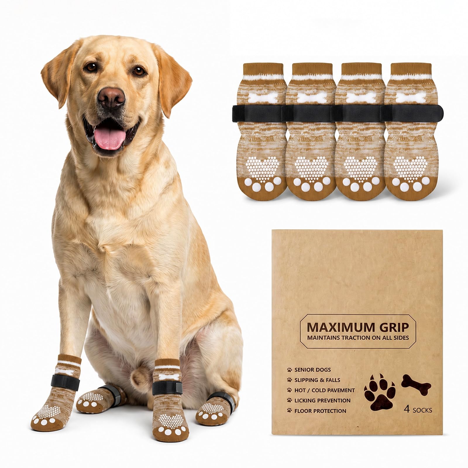 TALALAAZM 2 Pairs Anti Slip Dog Socks Adjustable Strap Grips Paw Protectors Hardwood Floors