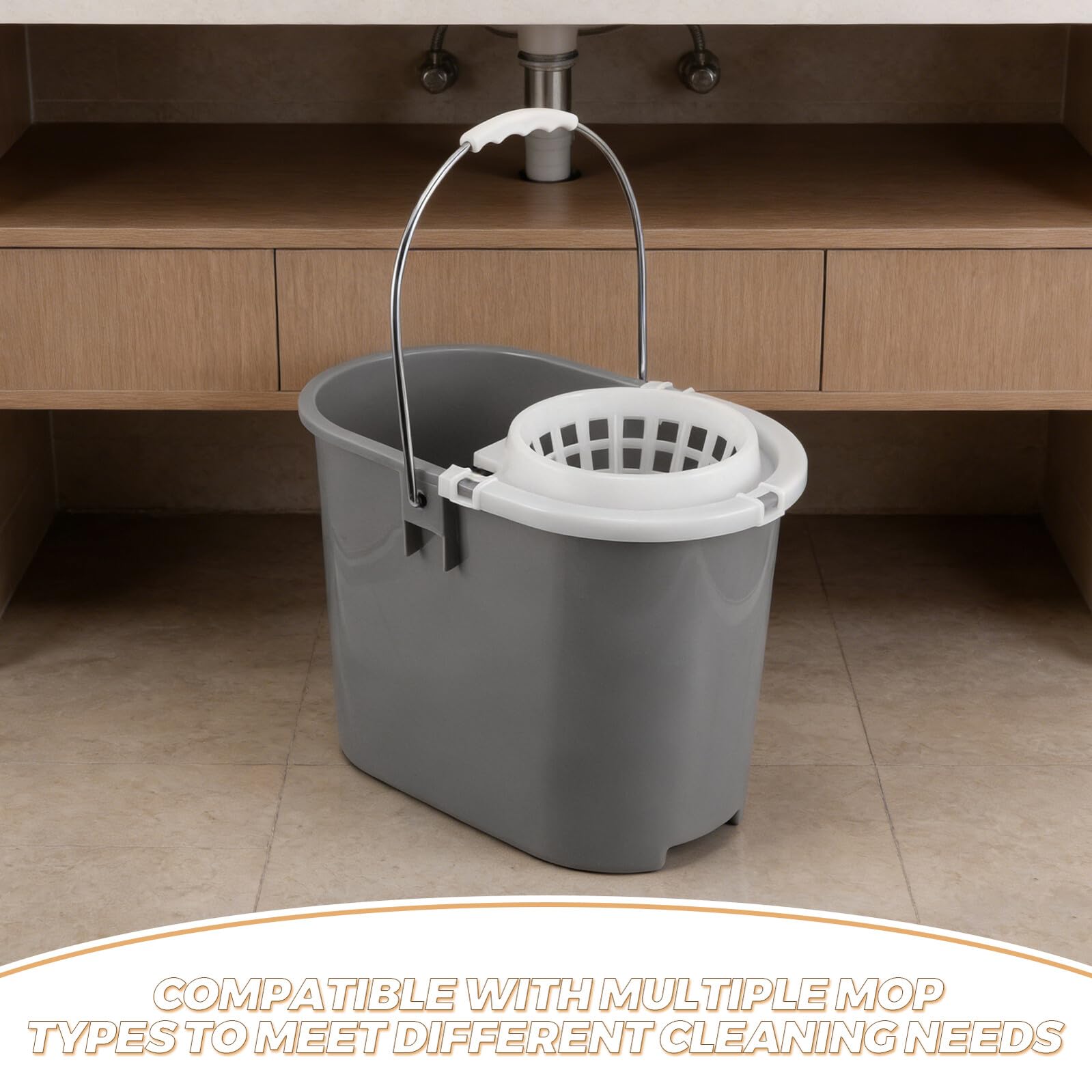Cabilock Cubo para Fregona Comercial Gris 236 con Malla Lateral de Presión, Pieza para Trapeador Redondo, Accesorio Resistente para Limpieza de Pisos en Hoteles y Restaurantes