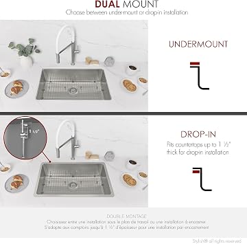 Stylish 30 x 18 Inch Drop in or Undermount Kitchen Sink 18G 9 Inches Deep Stainless Steel Single Bowl Kitchen Sinks with Bottom Grid and Standard Metal Strainer, S-411TG