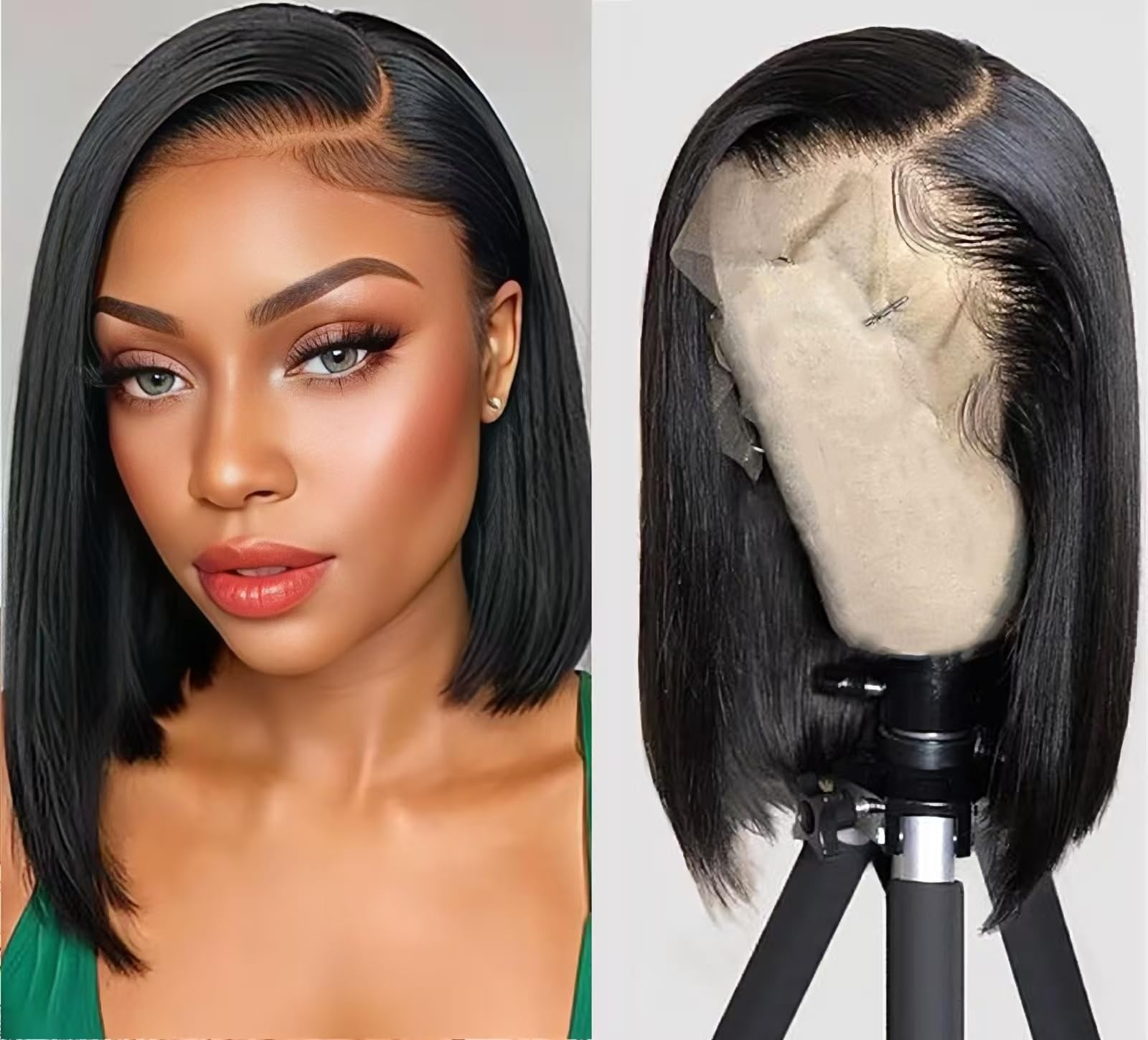 12 Inch Bob Wig Human Hair 13X4 HD Transparent Human Hair Bob Lace Front Wigs 180% Density Short Straight Frontal Bob Wigs for Black Women Natural Black