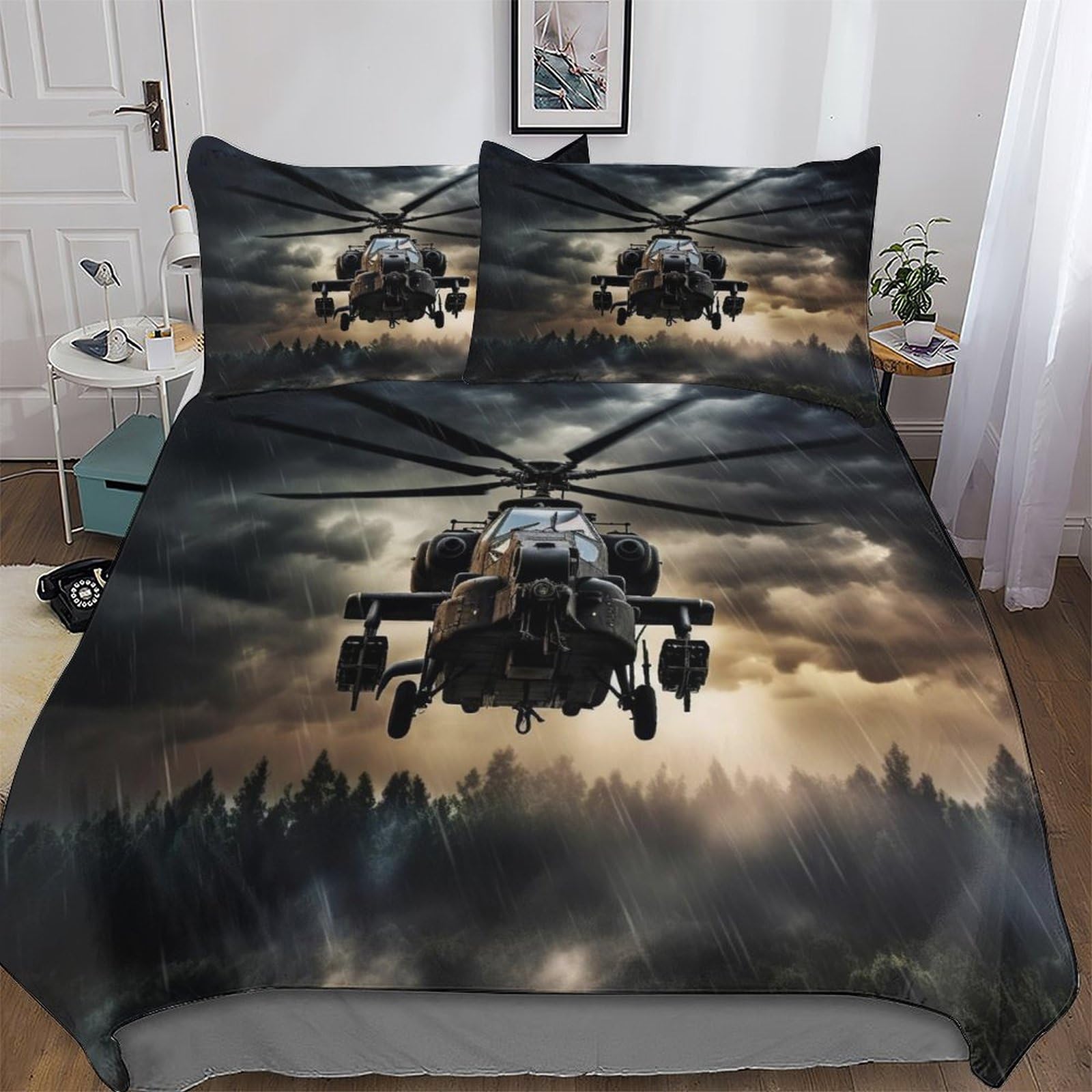 Housse de couette hélicoptère grand lit pour passionnés d'aviation
