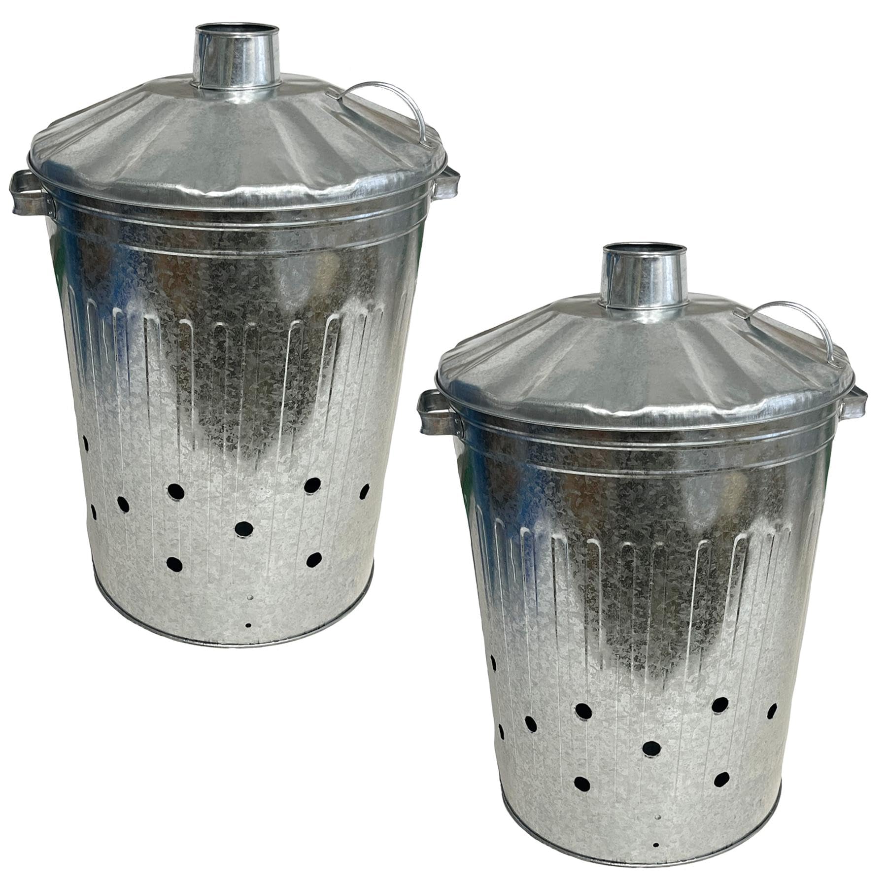 AB Tools Cubo incinerador galvanizado grande + tapa, quemador de residuos de hojas de jardín, 2 unidades