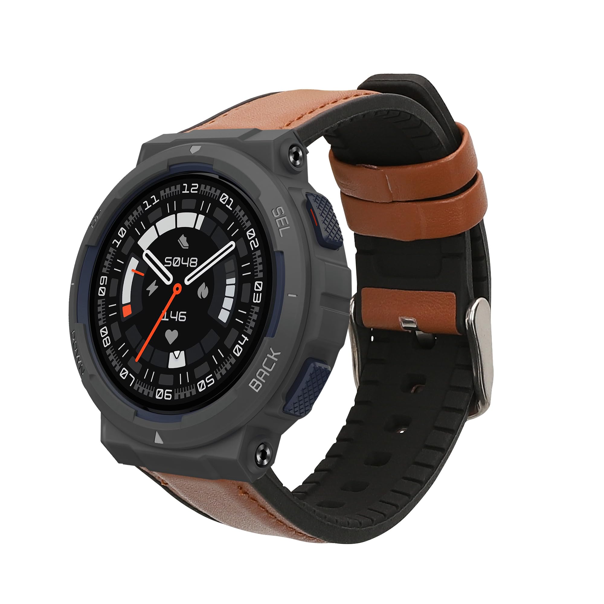 kwmobile Bracelet Compatible with Amazfit Active Edge (A2212) / Active Edge (A2213) Strap - 1 x Genuine Leather Straps - Adjustable Size - Brown/Black