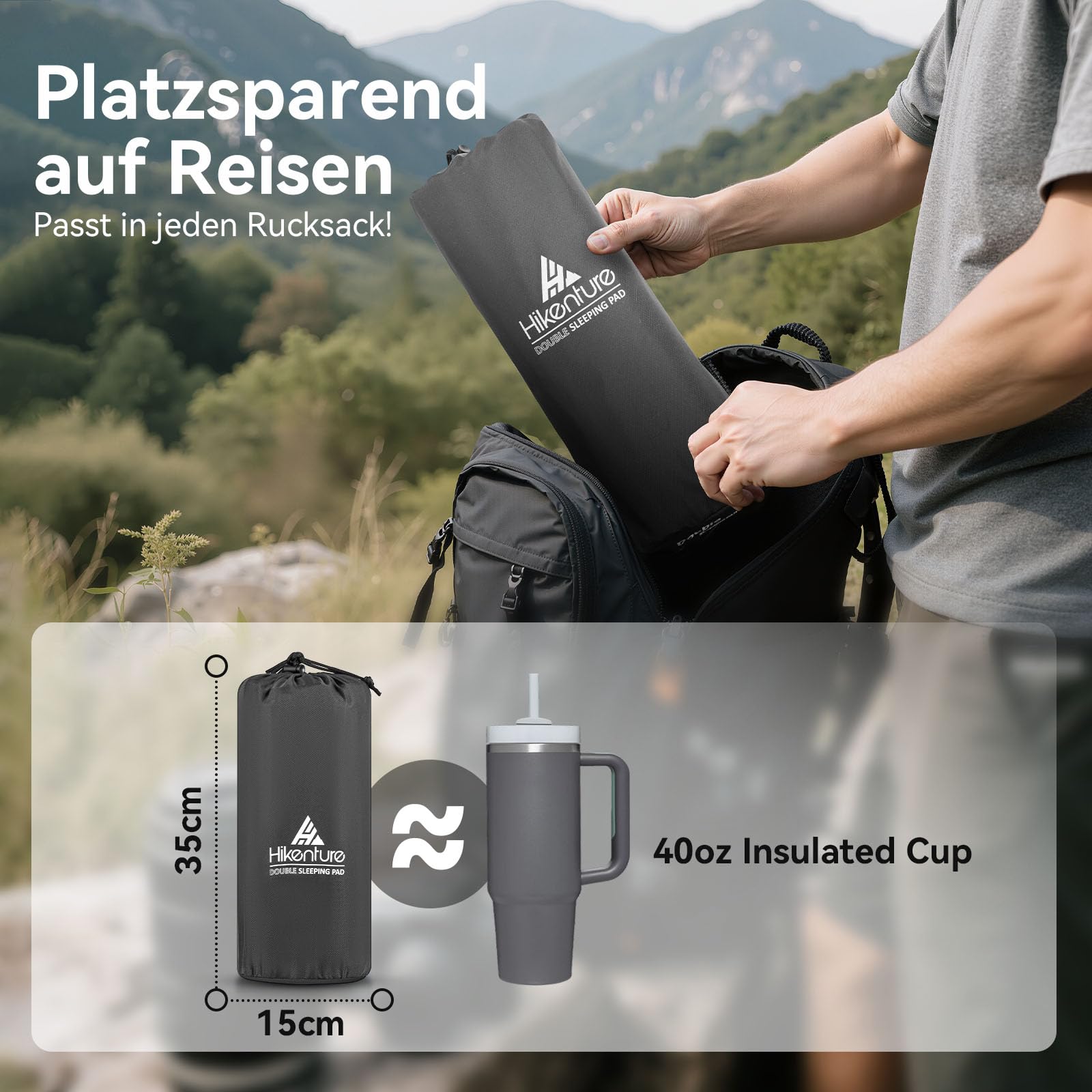 HIKENTURE Doppel Isomatte Ultraleicht, Camping Isomatte für 2 Personen Aufblasbar, Luftmatratze Schlafmatte, Navyblau
