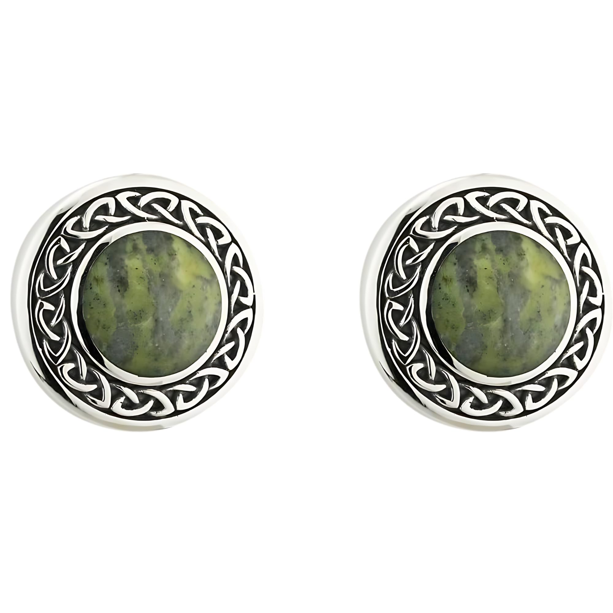 Biddy Murphy Irish Connemara Marble Round Stud Earrings Sterling Silver for Women Traditional Woven Celtic Knot Made in