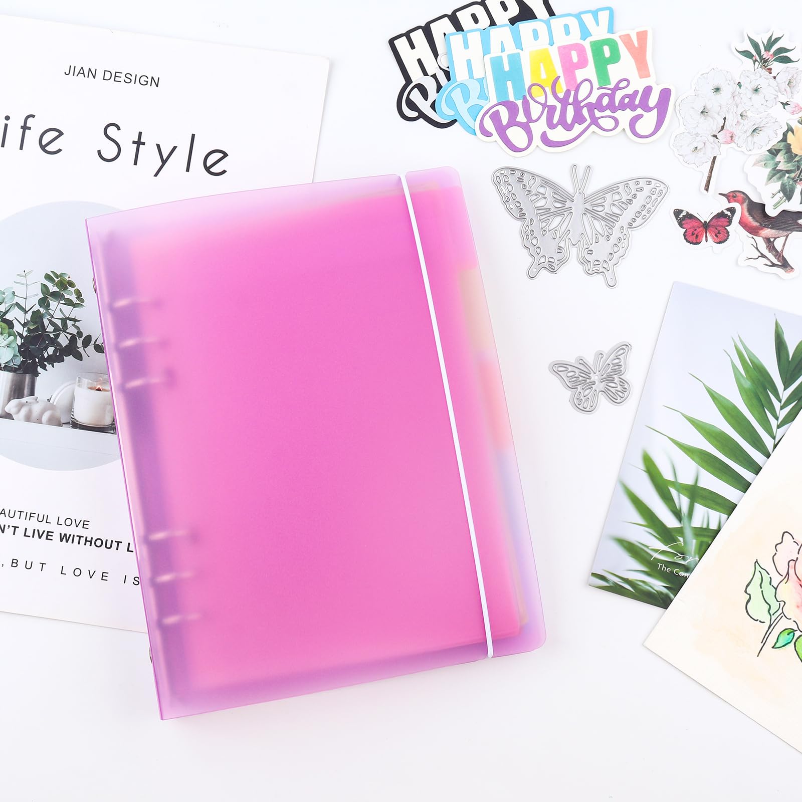 OTCRAFT A5 6 Ring Binder Cover Clean Transparent Soft PVC for Refillable Notebook Shell withMatte surfaceforStamp & Die Storage (Purple) - Image 4