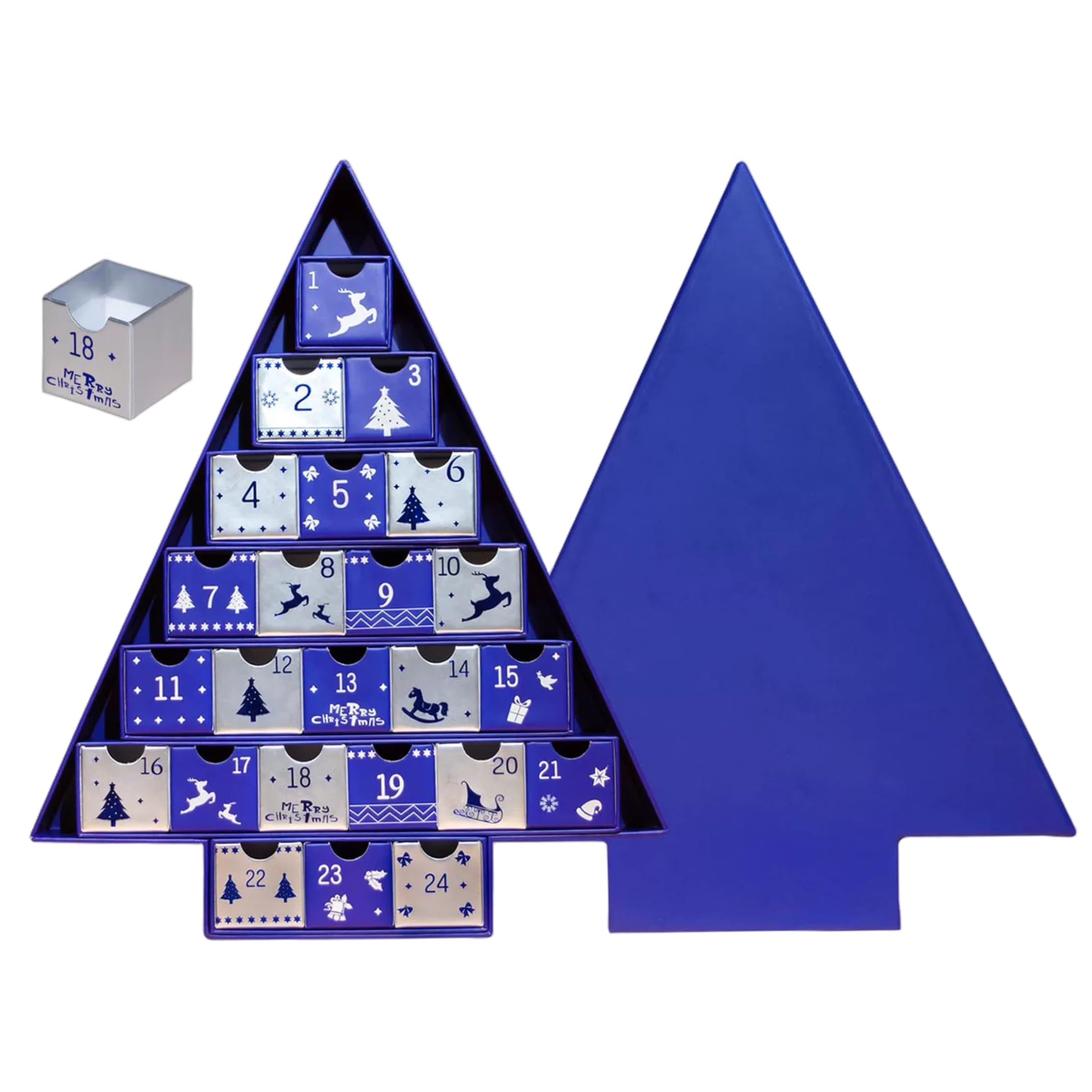 Calendario dell'Avvento di Natale Calendario per il conto alla rovescia di Natale con albero a 24 griglie Blu
