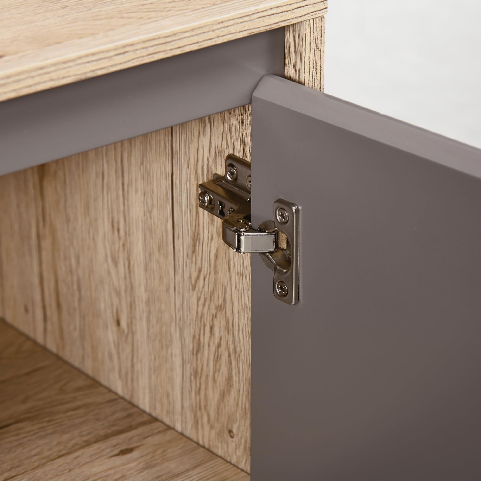 HOMCOM Ensemble de Meuble sous lavabo, Armoire avec Miroir et Meuble Colonne pour Salle de Bain en Bois chêne Clair Gris
