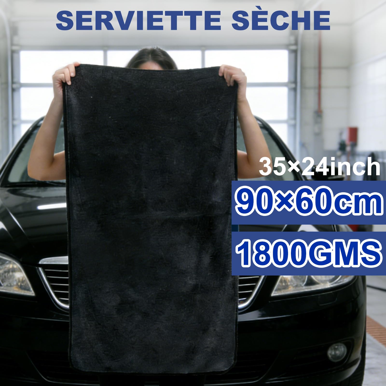 New Auto Chiffon de séchage XXL en microfibre, absorbant, non pelucheux, doux pour la peinture de voiture et de moto, 90 x 60 cm, 1800 g/m²