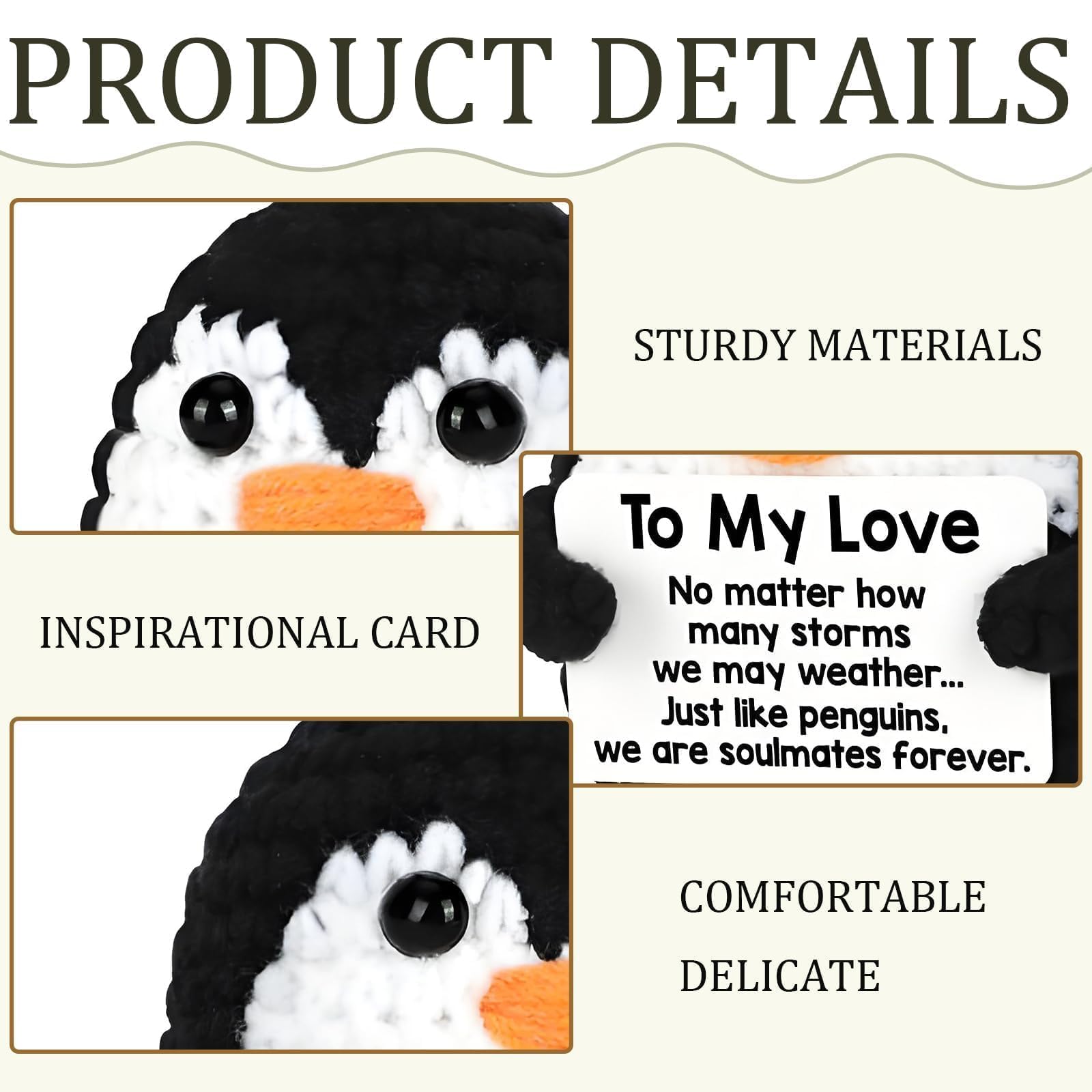 Mini Positive Penguin, Cute Positive Crochet Animals with Motivational Card - Image 3