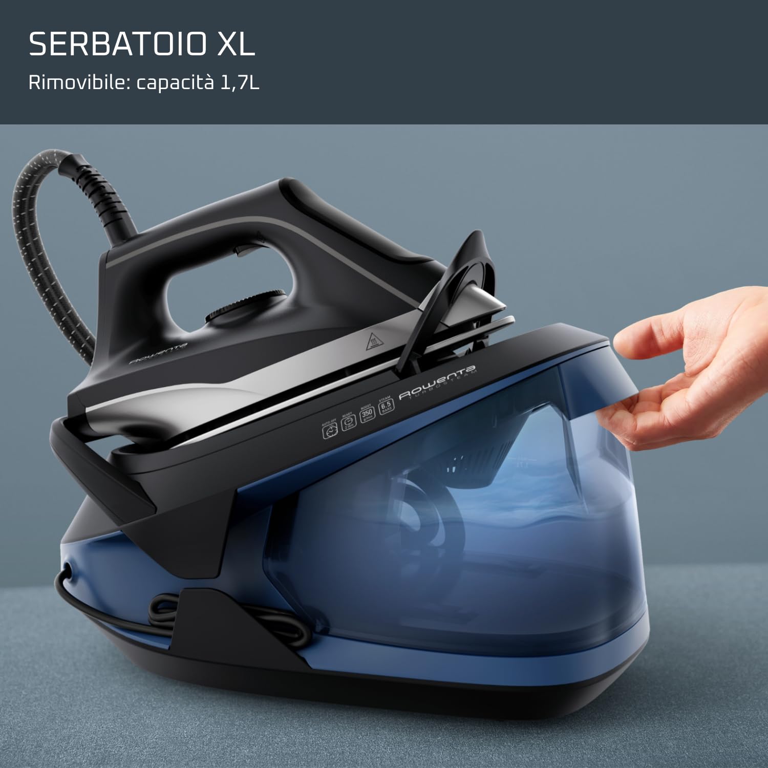 Rowenta VR8315 Powersteam Ferro da Stiro a Vapore con Caldaia Silenziosa, Pressione Fino a 6.2 Bar, 2400 W, 1.7 Litri, con Piastra in Acciaio Inox, Modalità Eco