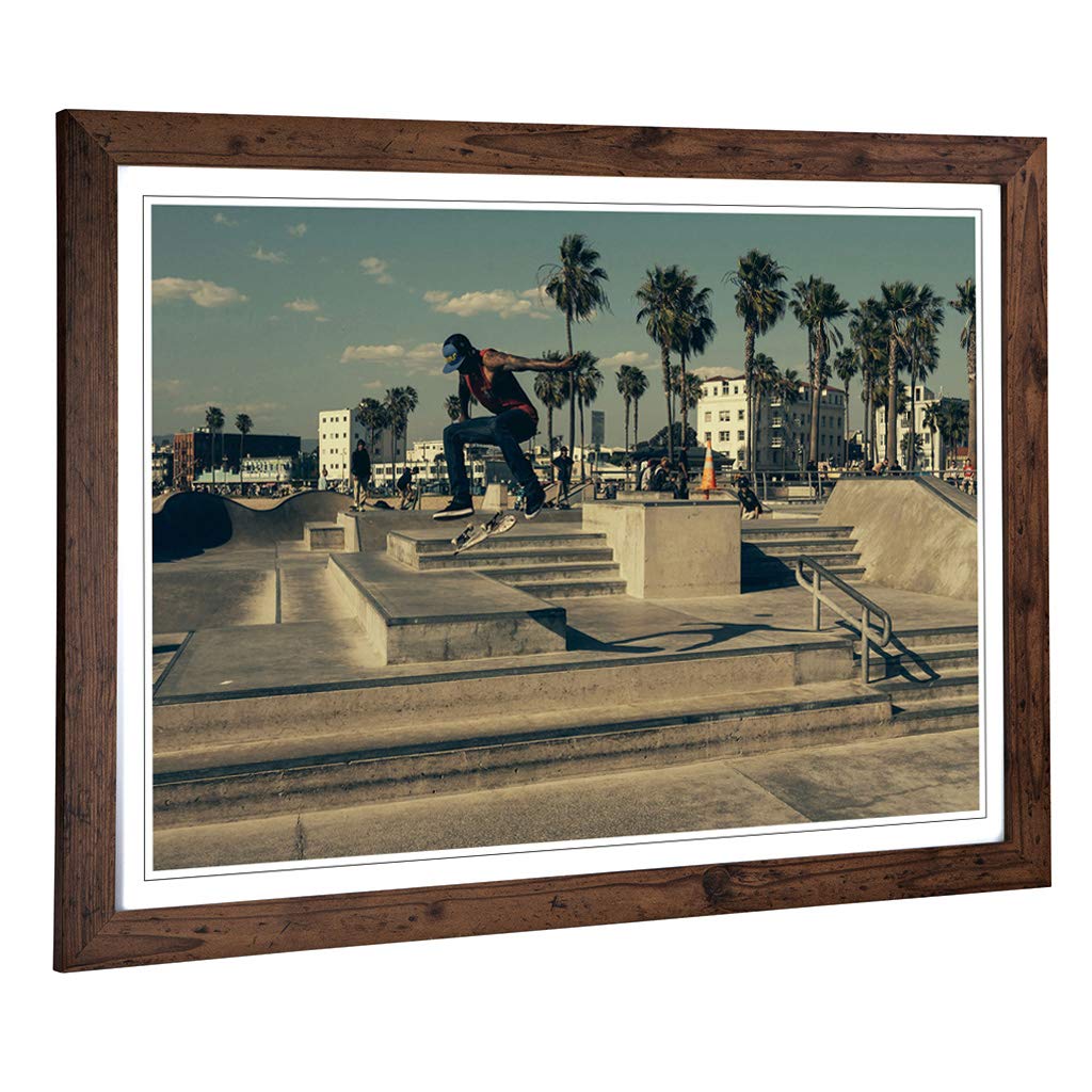 Big Box Art Framed Print Skateboarding Skate Park (2) Design | Wall Art Picture | Home Decor for Kitchen, Living Room, Bedroom, Hallway, Walnut, A2 / 24.5x18 Inch / 62x45cm