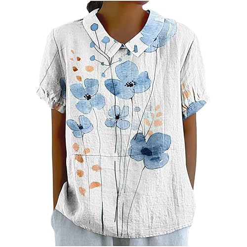 Linen Blouses Button Shirts Top Fresh Gradient Short Sleeved Pullover Top Bathing Suit Cover Up Spring Tops for