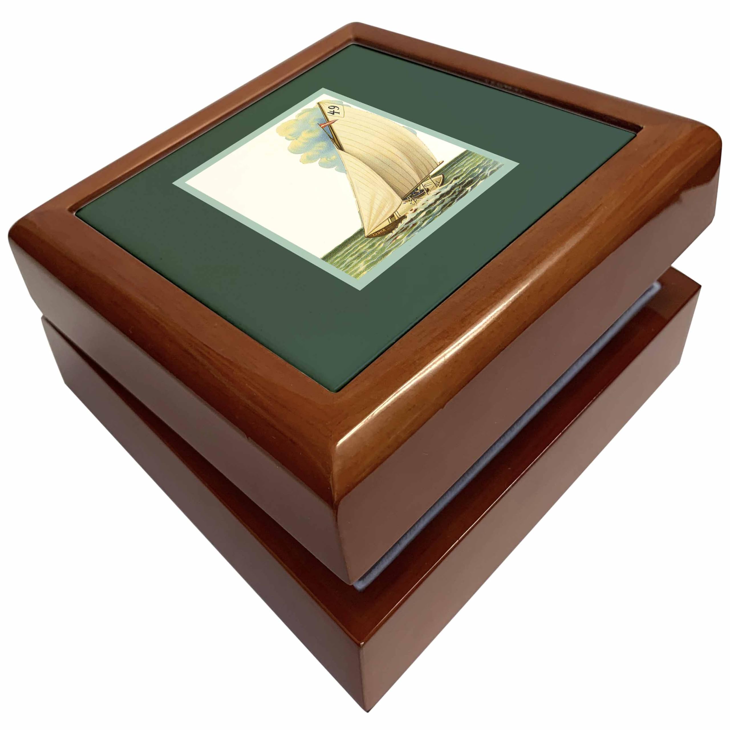 3dRoseRacing Sailboat Number 49 with Sails in the Wind, Jewelry Box jb-170431-1