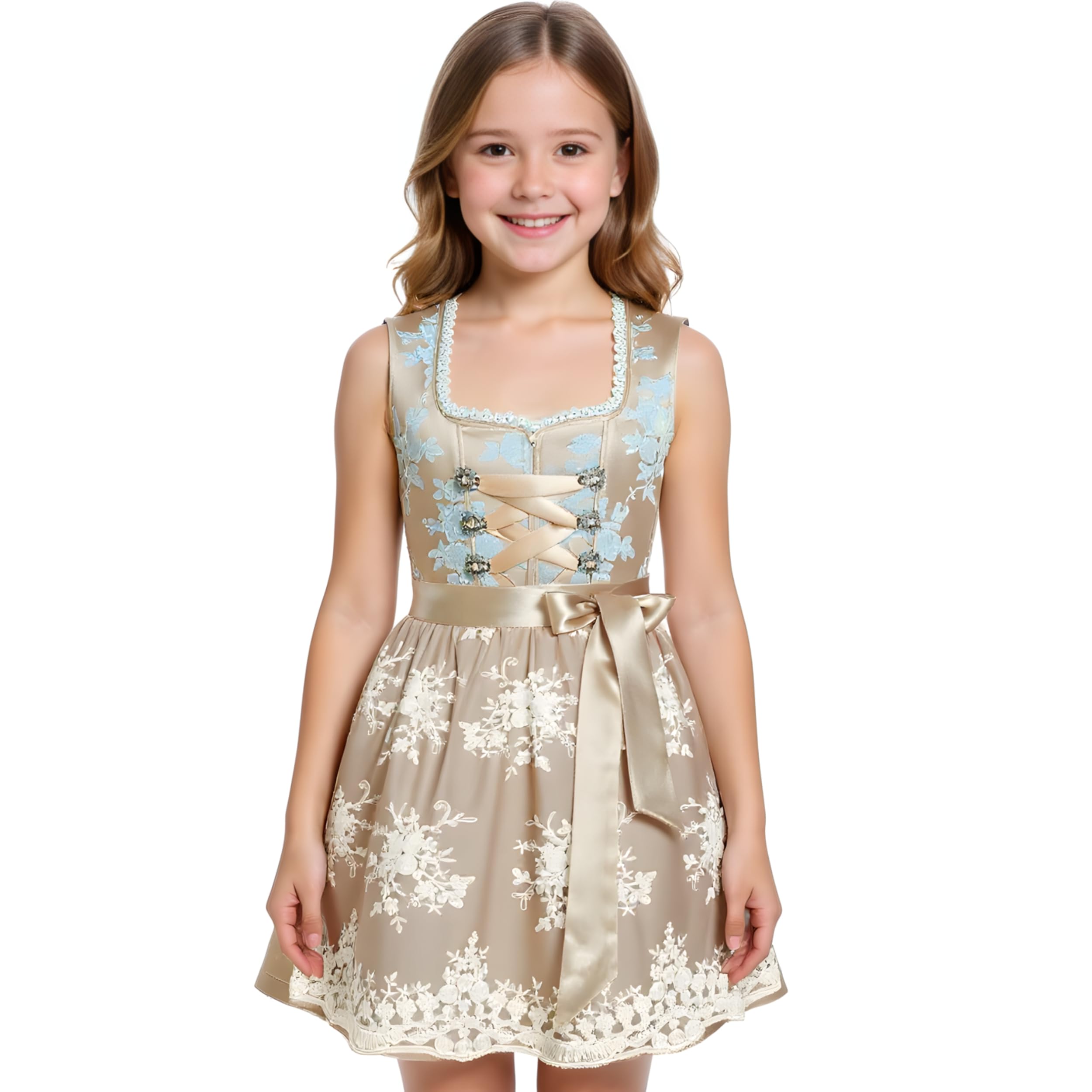 Alte Liebe Mädchen Dirndl Trachtenkleid 2tlg. Kinder Dirndl Spitzenschürze Kinder Kleid Gr. 104,116,128,140,152,164