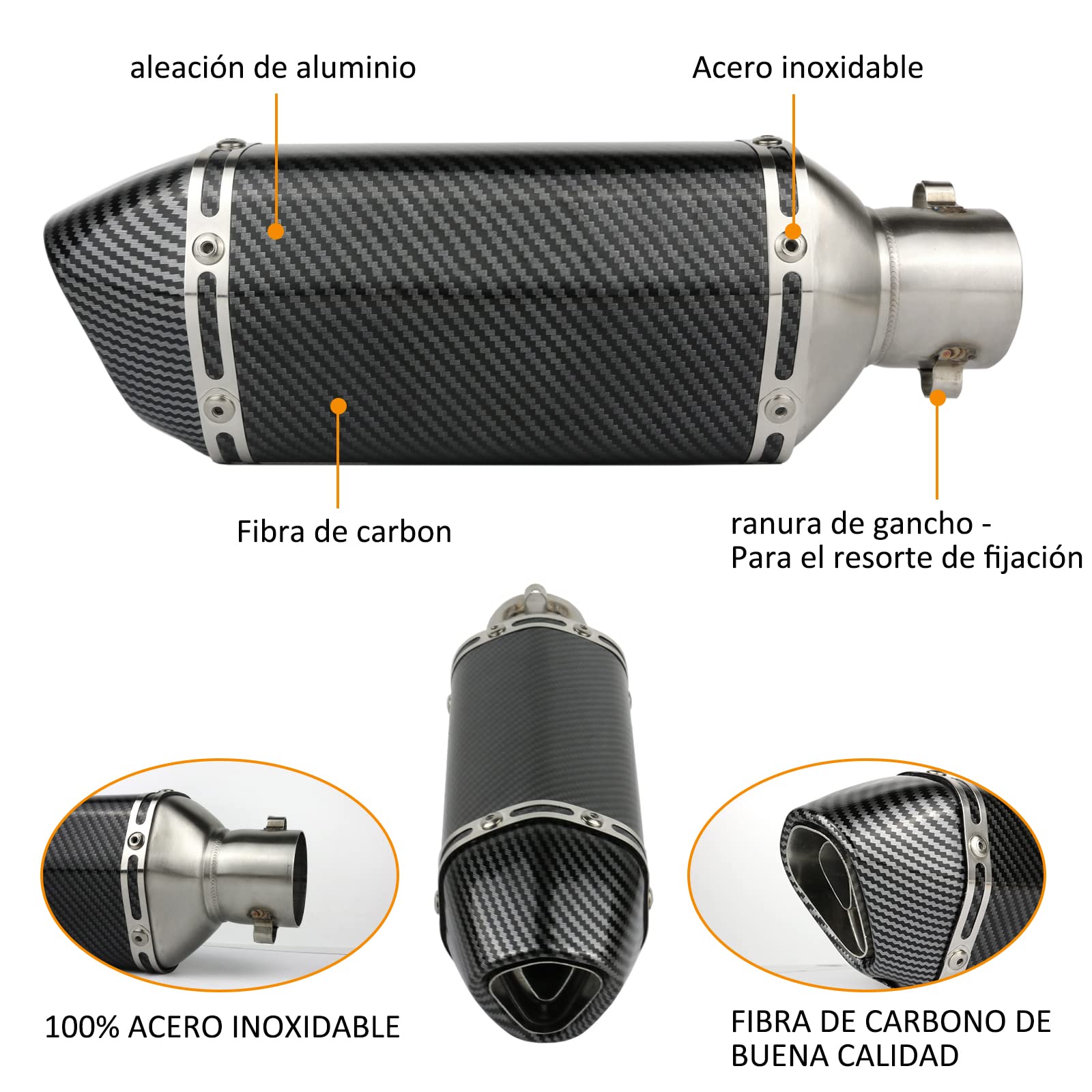 Escape de Motocicleta,38-51mm Silenciador de Tubo Universal, de aluminio con extraíble DB Killer para Yamaha Suzuki Moto ATV Universal