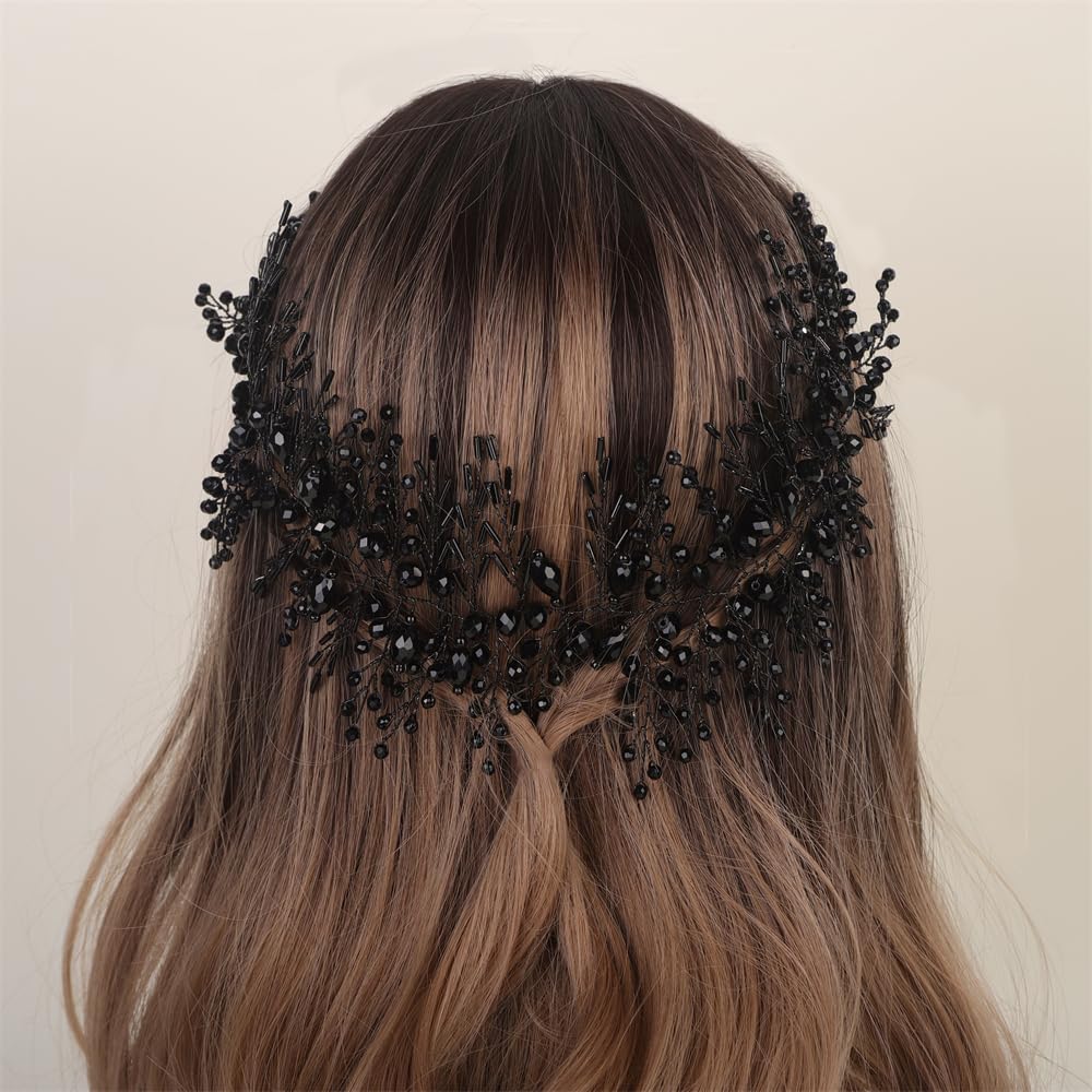 Aimimier Bridal Crystal Hairband Long Hair Vine Crystal Beaded Headband Wedding Prom Party Festival Fashion Hair Accessory for Women (Purple)