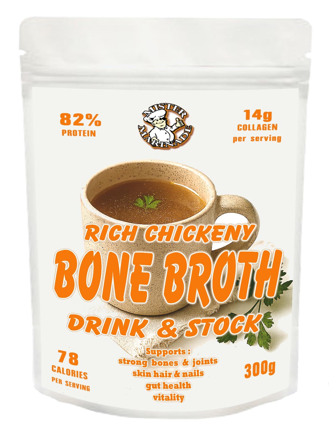 Bone Broth Rich Chicken Flavour, 16.5g Protein per Serving, 15 Servings, 100% Natural Collagen & Protein Bone Broth from Sweden. Nutrition for Healthy Joints, Skin, Hair & Nails 300g