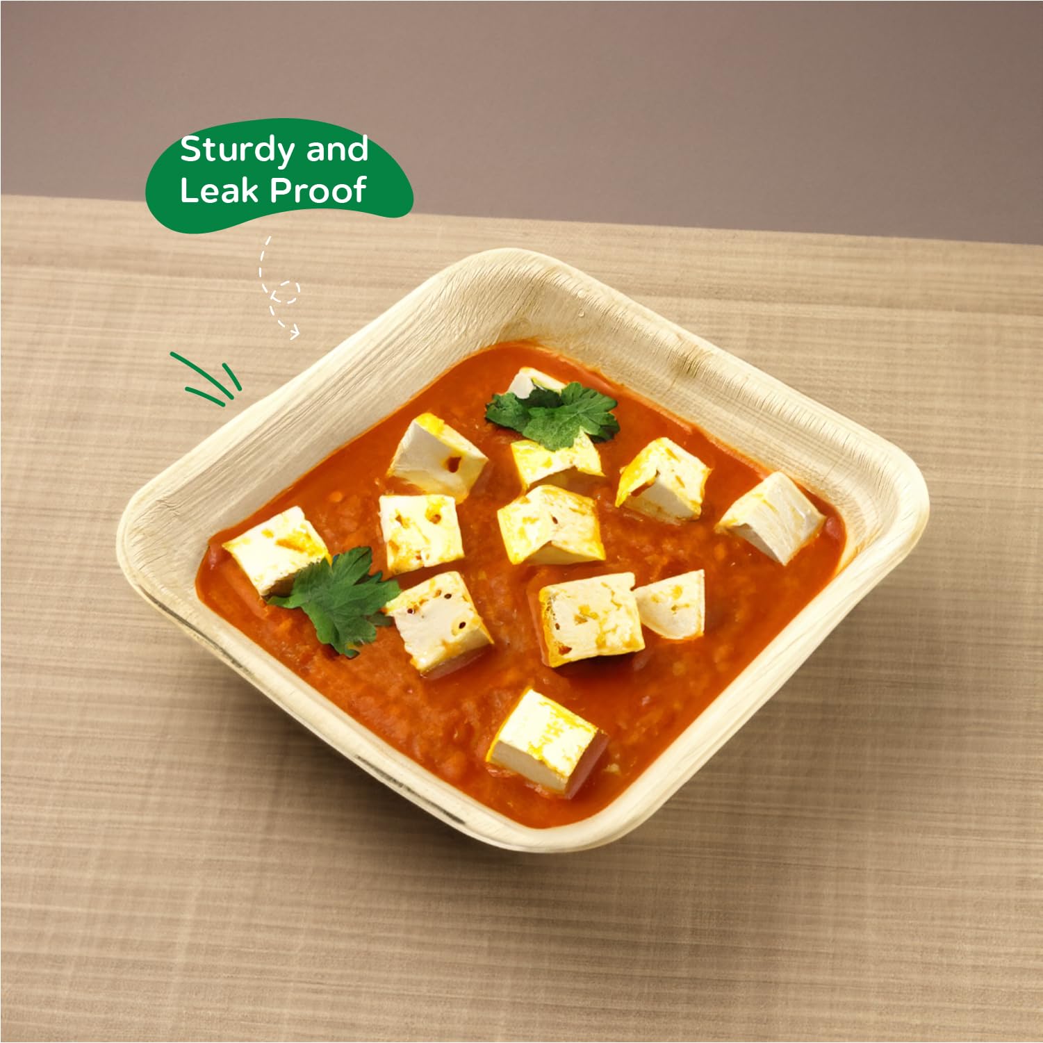 ECO Leaf 25 Disposable Palm Leaf Square Bowls 7" (18cm), 525ml (18oz), Compostable Soup, Dessert & Salad Bowls, Deep Square - Image 2