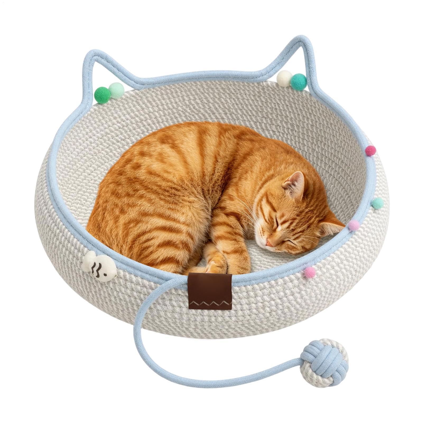 Cat Basket Bed Scratchable Handwoven Nest Pet Supplies with Rope Ball