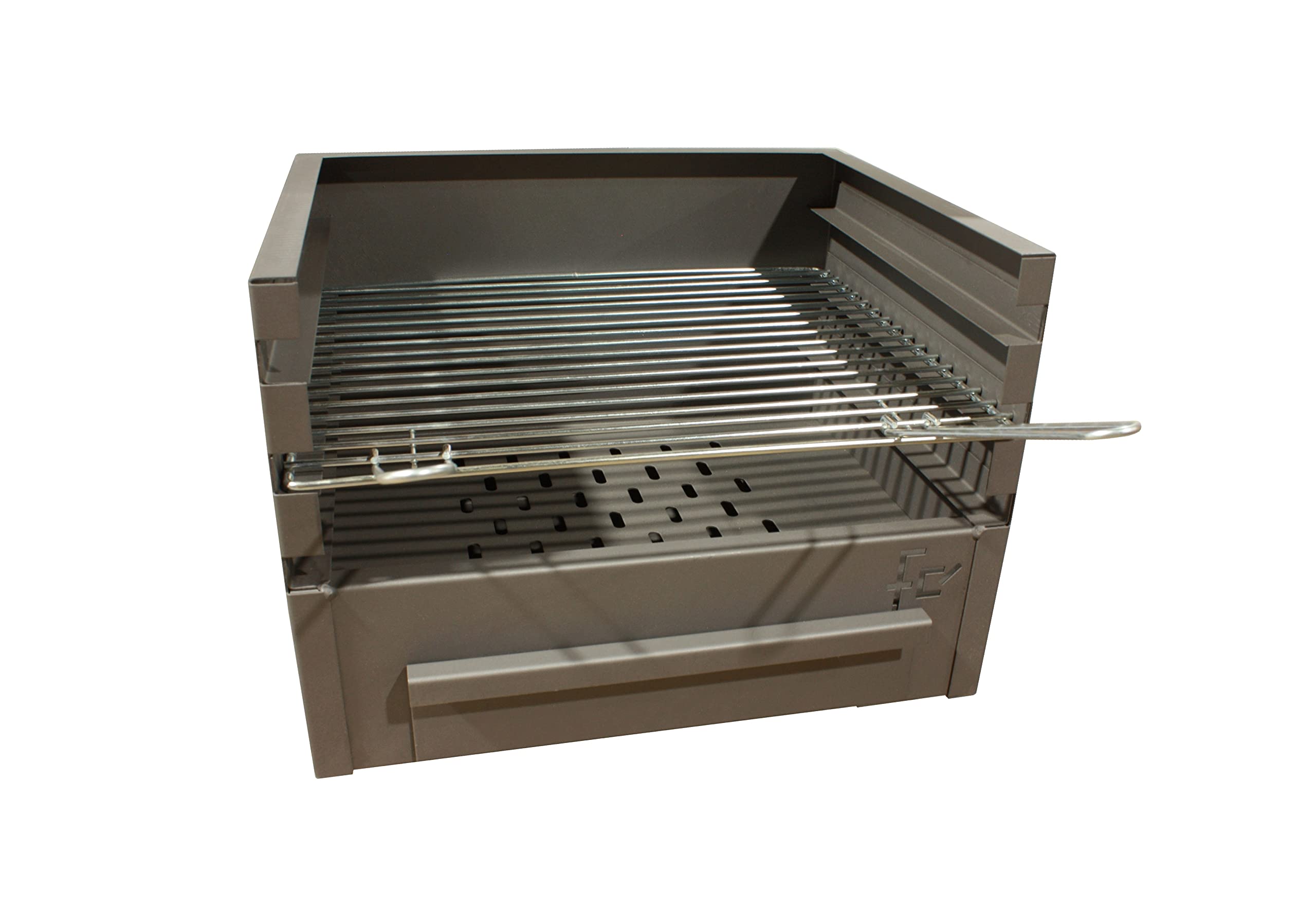 Cajón para Barbacoa con parilla, barbacoa rectangular 60x41 carbón y leña con 3 alturas y cajón para cenizas.