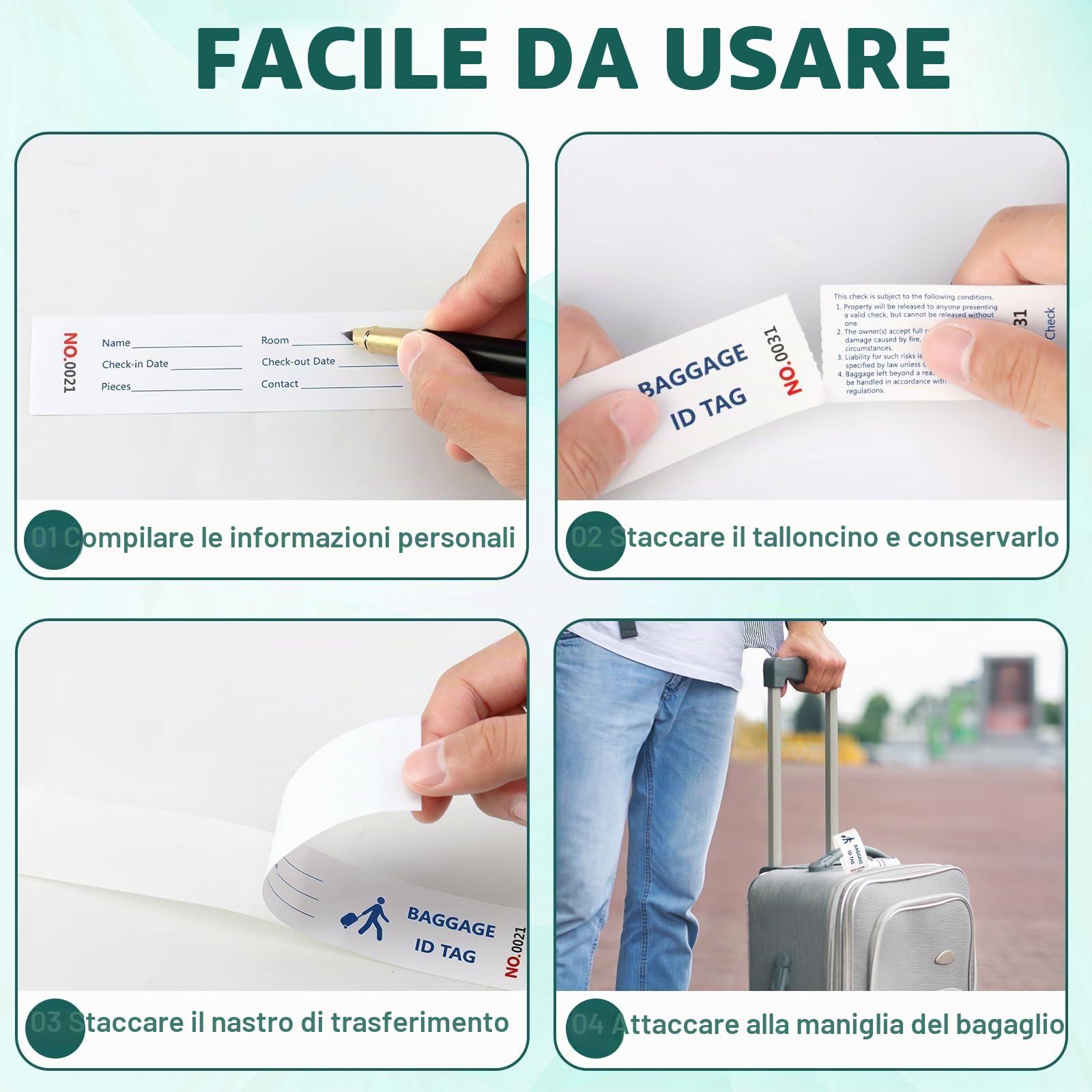 Etichette per bagagli in carta per hotel, etichette per il ritiro bagagli con nastro adesivo per trasferimento, numerazione seriale, etichette per bagagli in carta per hotel, etichetta per il ritiro