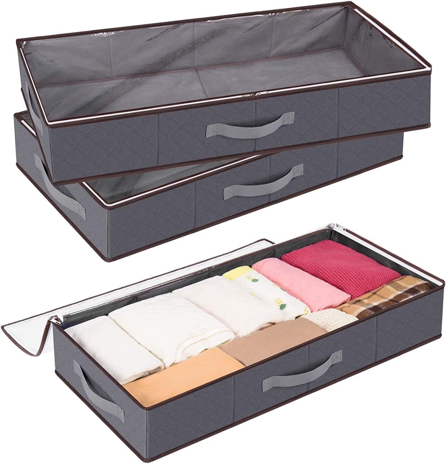 TycomTYCOM Basics Fabric Under Bed Storage Bag Organzier- 2 Pcs Storage Containers with Reinforced Handles, Large Capacity Breathable Non-woven Storage Bins for Blanket, Pillows, Comforters and Quilts