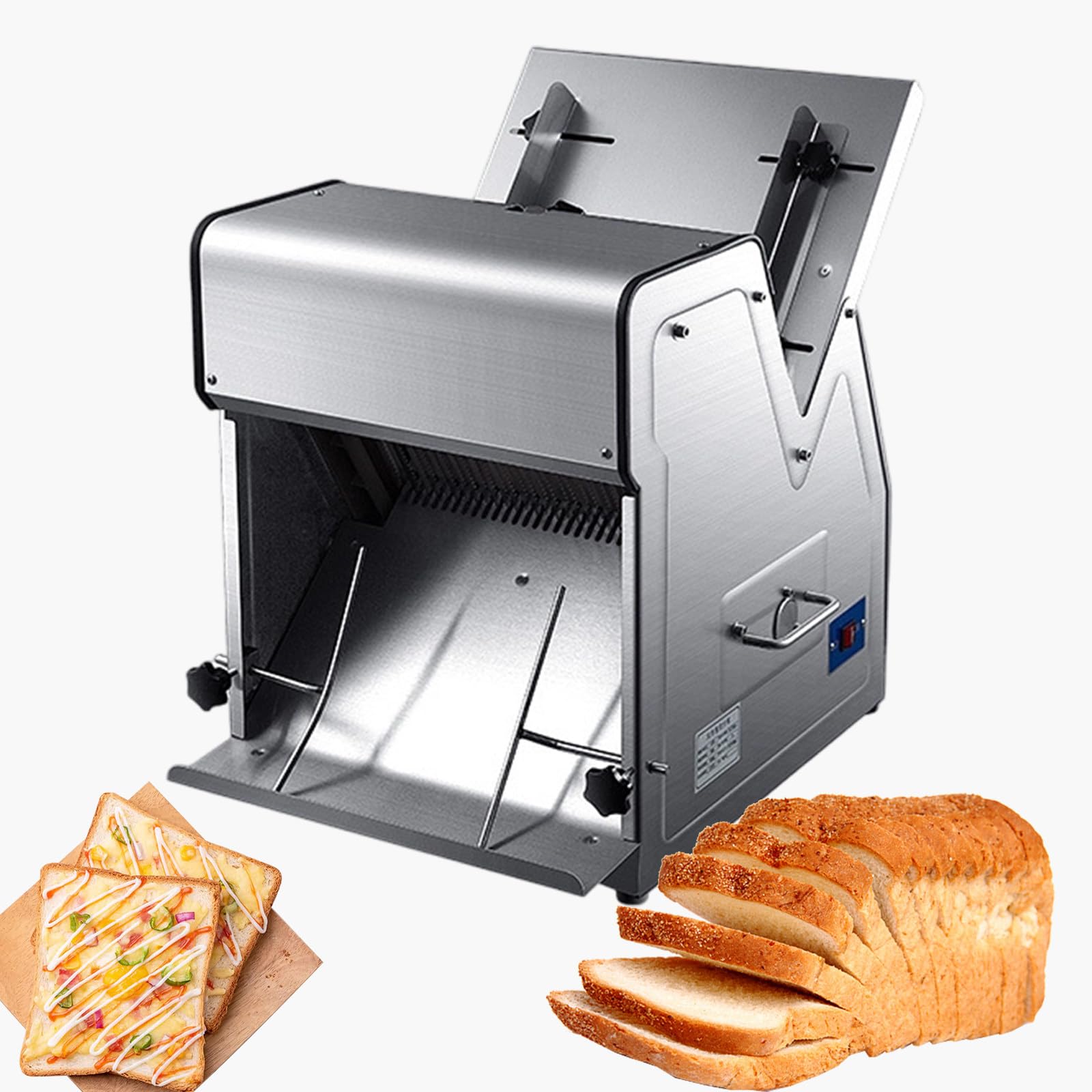 Affettapane Commerciale, 370W in Acciaio Inox, taglierina elettrica a 2 Lame, tostapane, per fette da 12mm, Uso Commerciale e Domestico per panetterie e ristoranti.