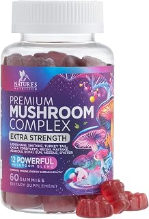 Nature's Nutrition 12-in-1 Mushroom Gummies: Lion's Mane, Reishi, Cordyceps & Chaga for Memory, Focus & Immune Support - 60 Vegan Gummies
