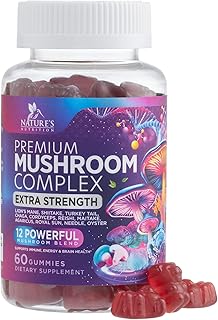 Mushroom Supplement Gummies - 12 in 1 with Lions Mane, Reishi, Cordyceps, Chaga & Turkey Tail Mushroom Complex, Immune Support & Nootropic Brain Supplements for Memory, Energy & Focus - 60 Gummies