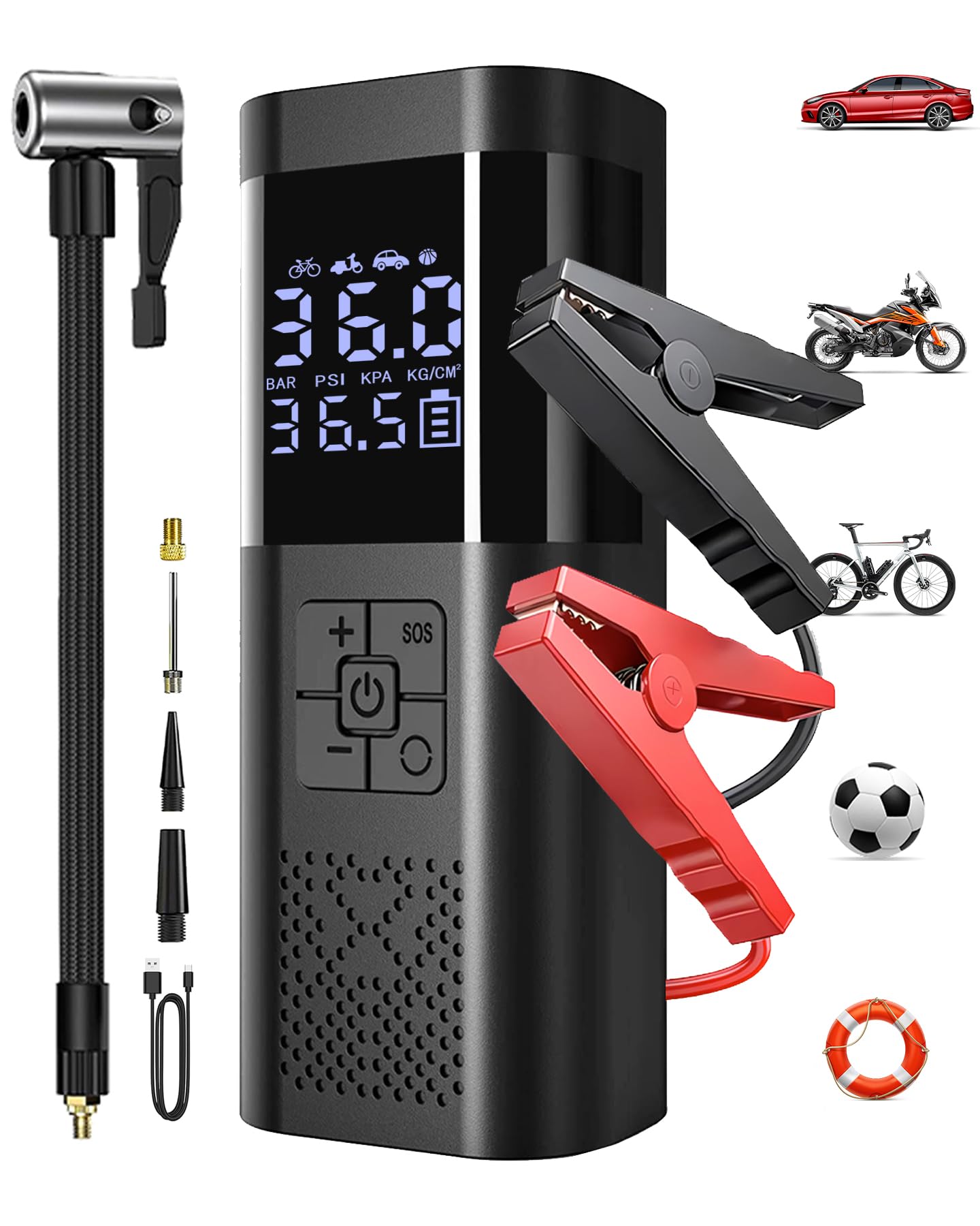 Jump Starter with Air Compressor 150PSI Auto-Shutoff Tire Inflator Startup with a high-Capacity 6000mAh Battery for Gas Diesel