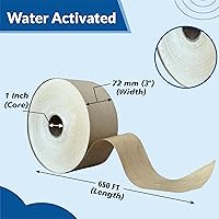 Vista 2 de Cinta de papel kraft reforzada de 3 pulgadas x 650 pies, activada por agua, para envío seguro y resistente, cinta engomada a prueba