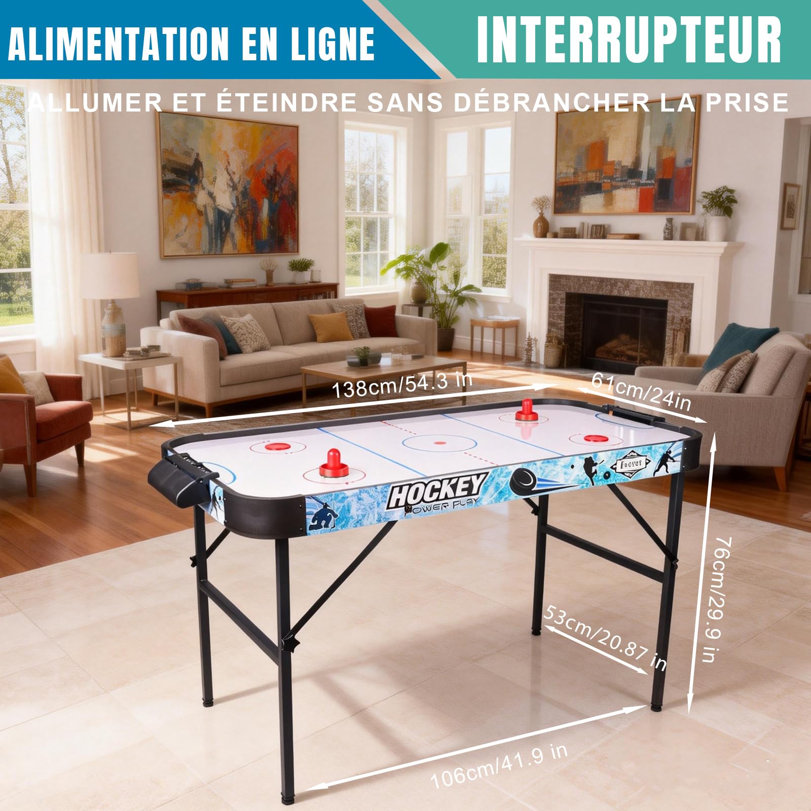 hotsizz Mesa de Air Hockey aéreo Plegable, Incluye Dos Palos y Dos Discos, Ideal para Adultos y niños.